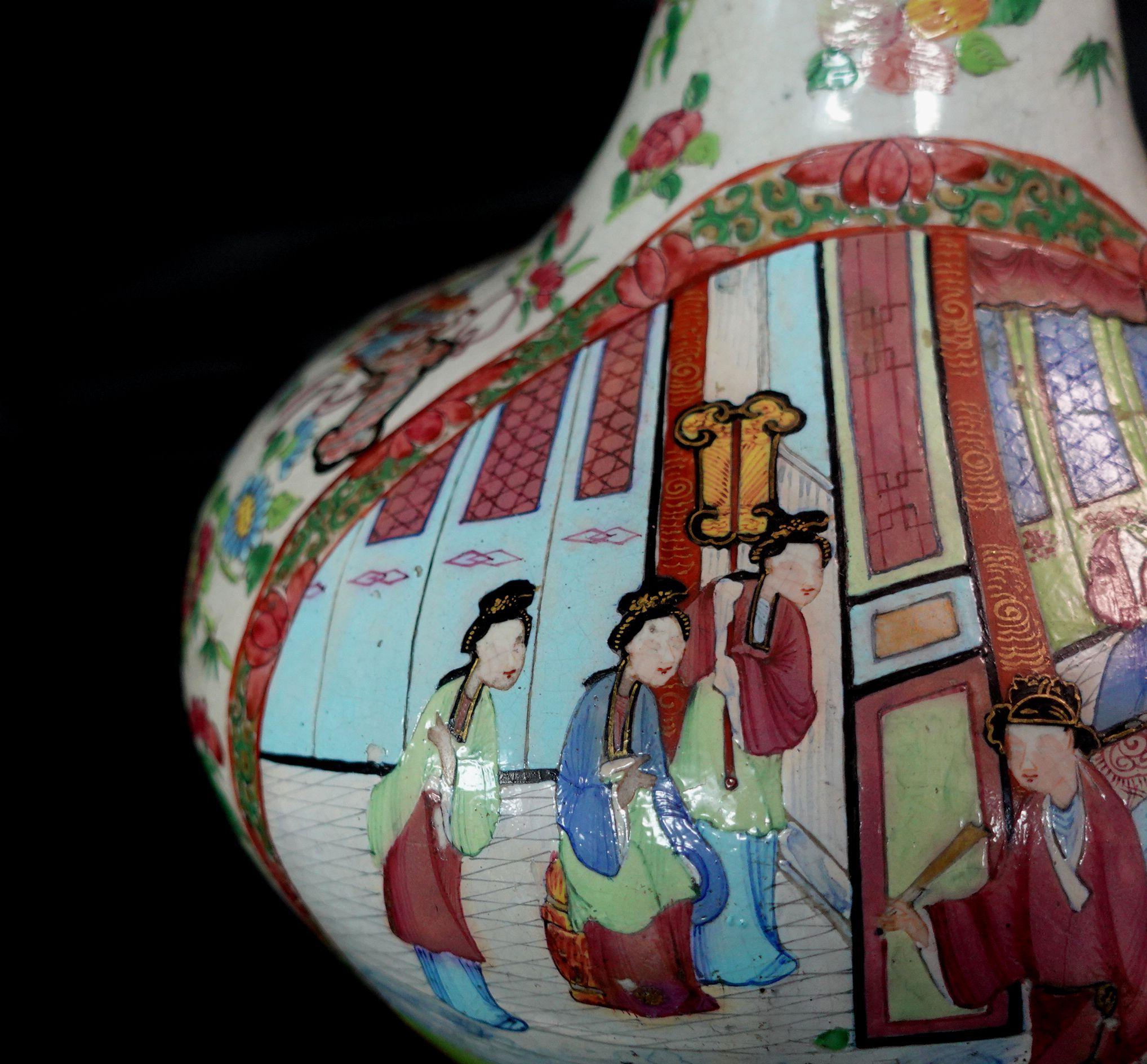 Lámpara de Botella de Agua de Porcelana de Exportación Famille Rose Principios del Siglo XIX en venta 6