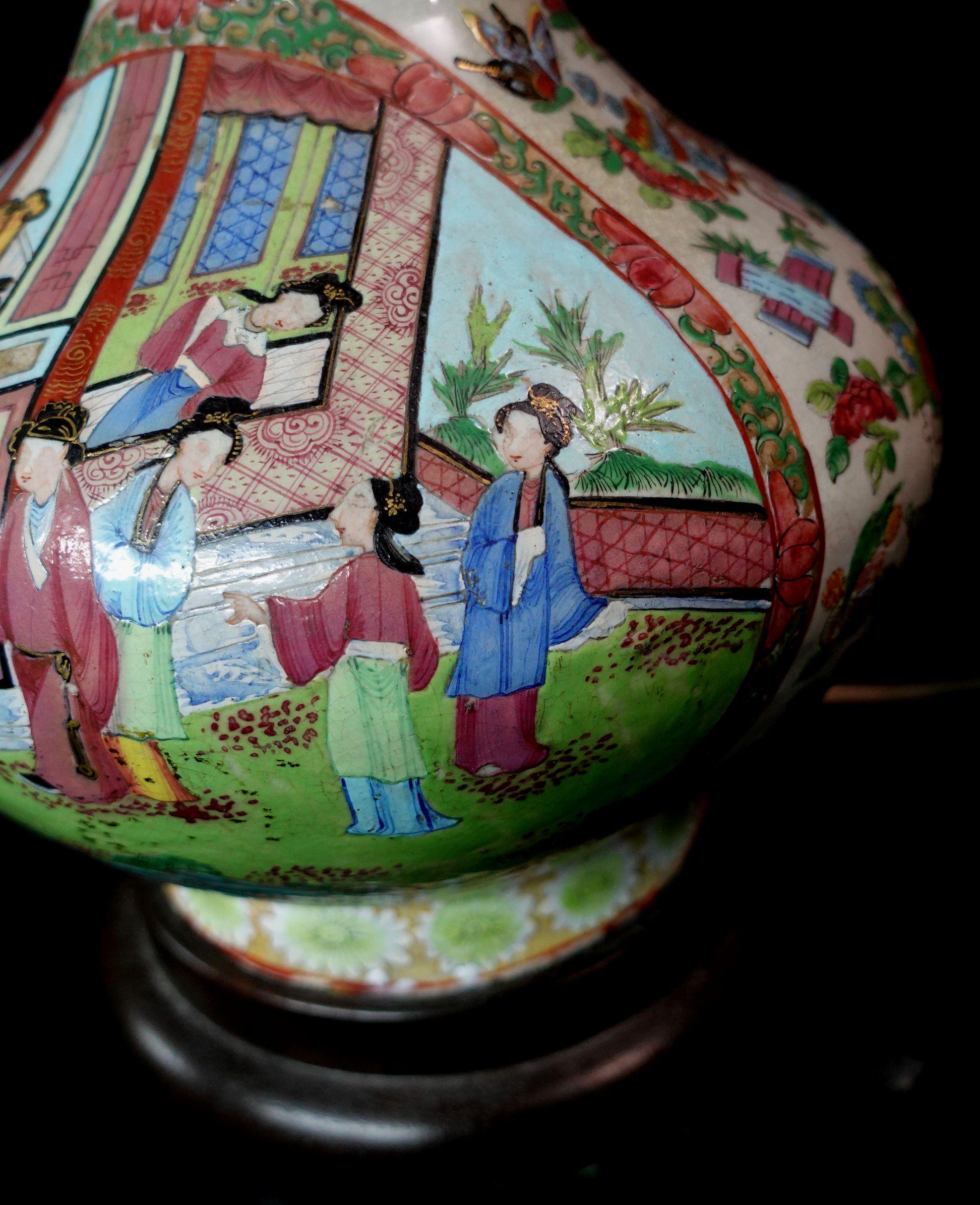 Famille Rose Export-Porzellan-Wasserflaschenlampe, frühes 19. Jahrhundert im Angebot 8