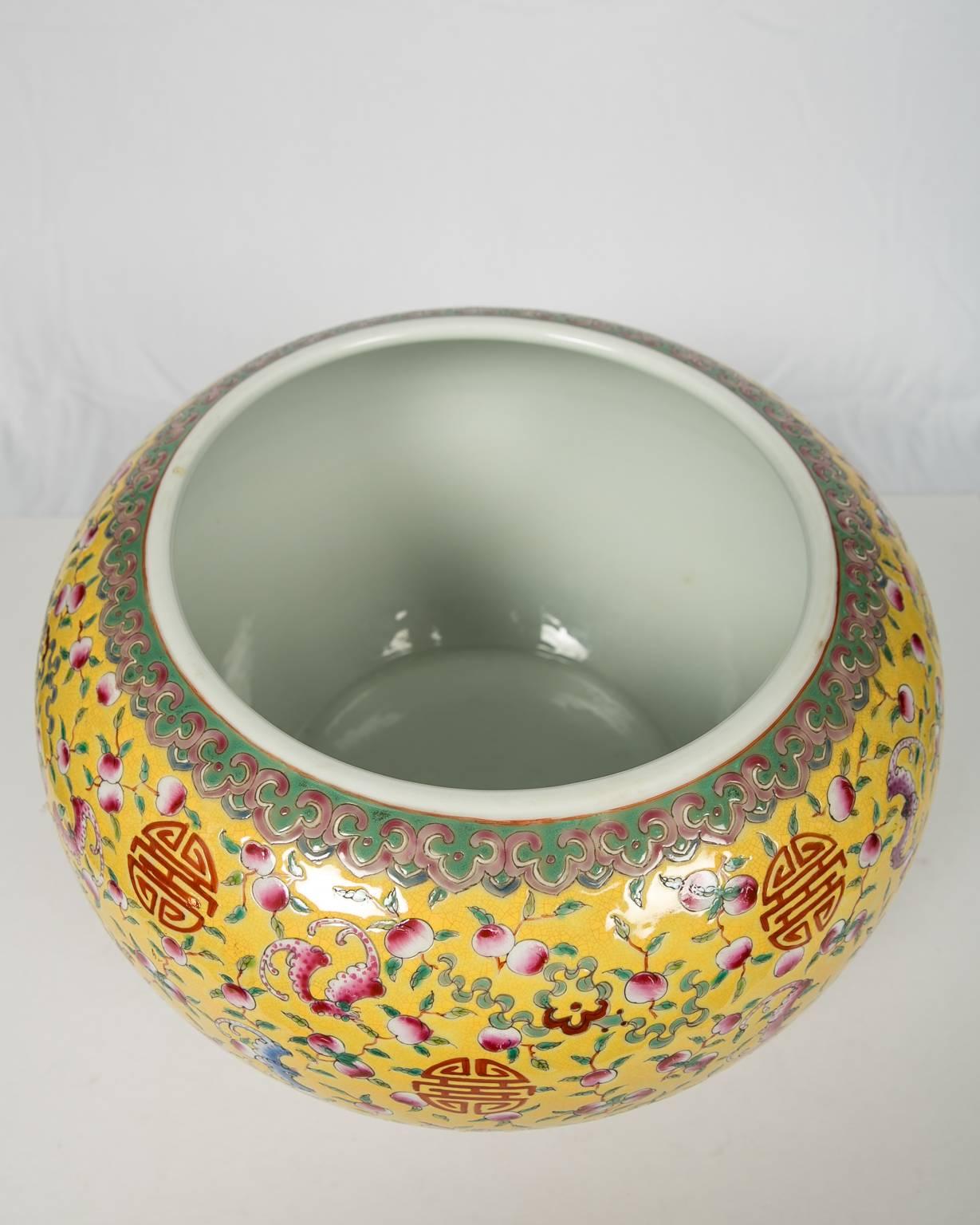 Porcelain Famille Rose Fish Bowl with Longevity Symbols