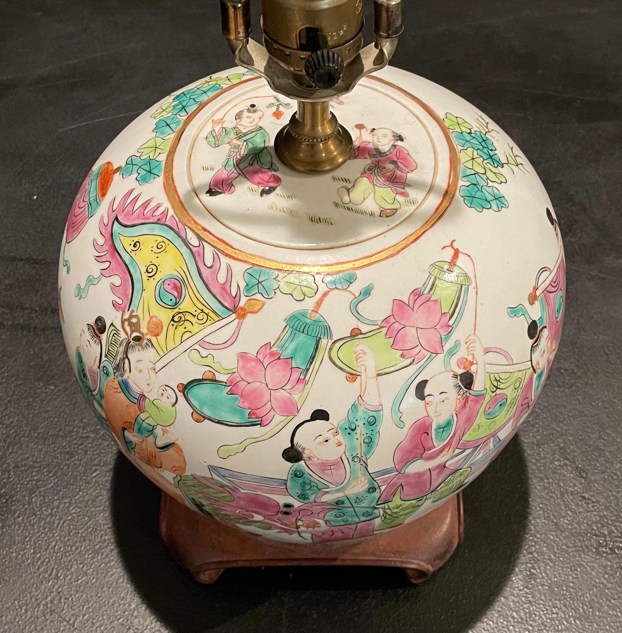 Chinese Export Famille Rose Ginger Jar Mounted as Lamp For Sale