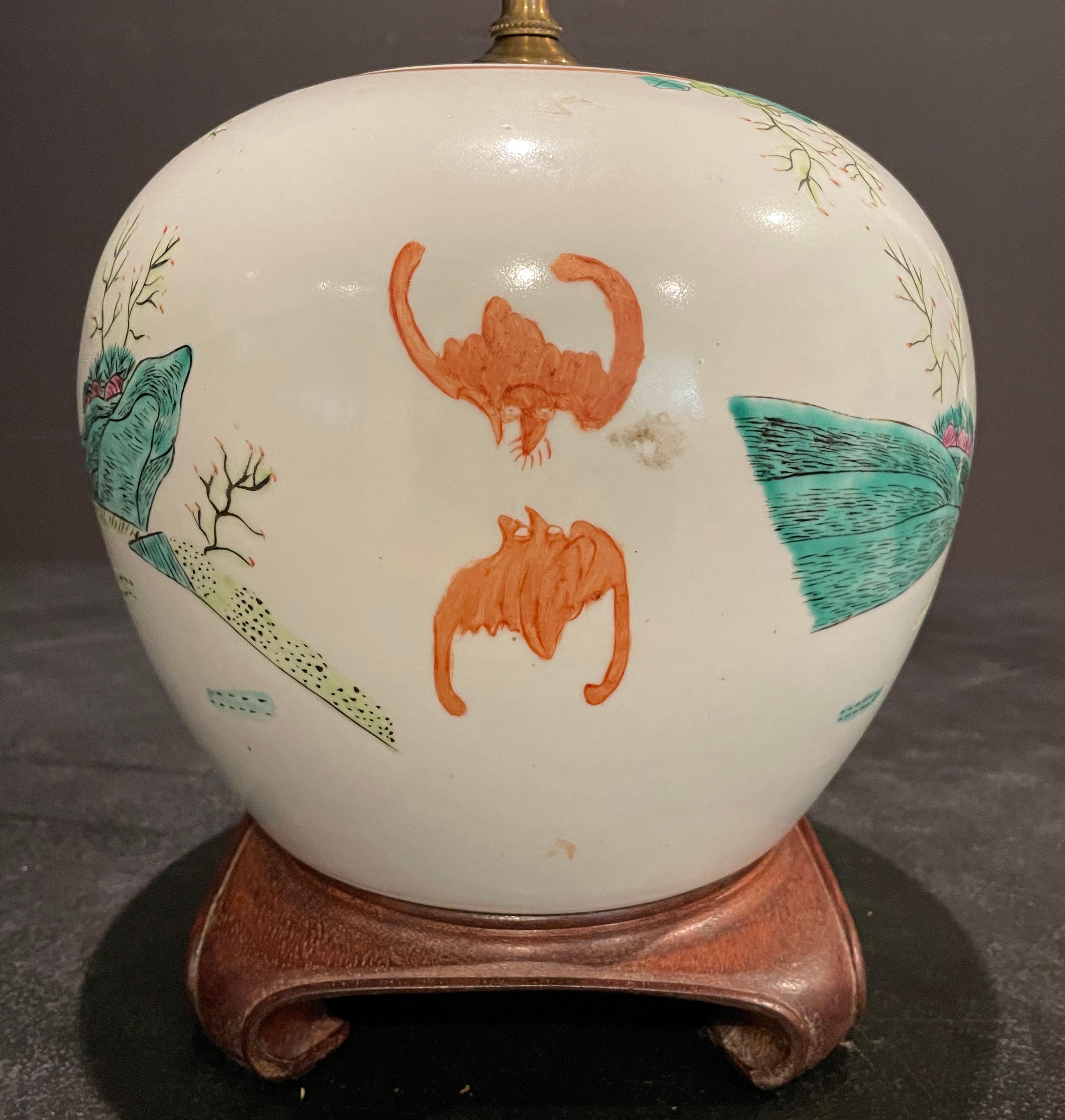 Chinese Famille Rose Ginger Jar Mounted as Lamp For Sale