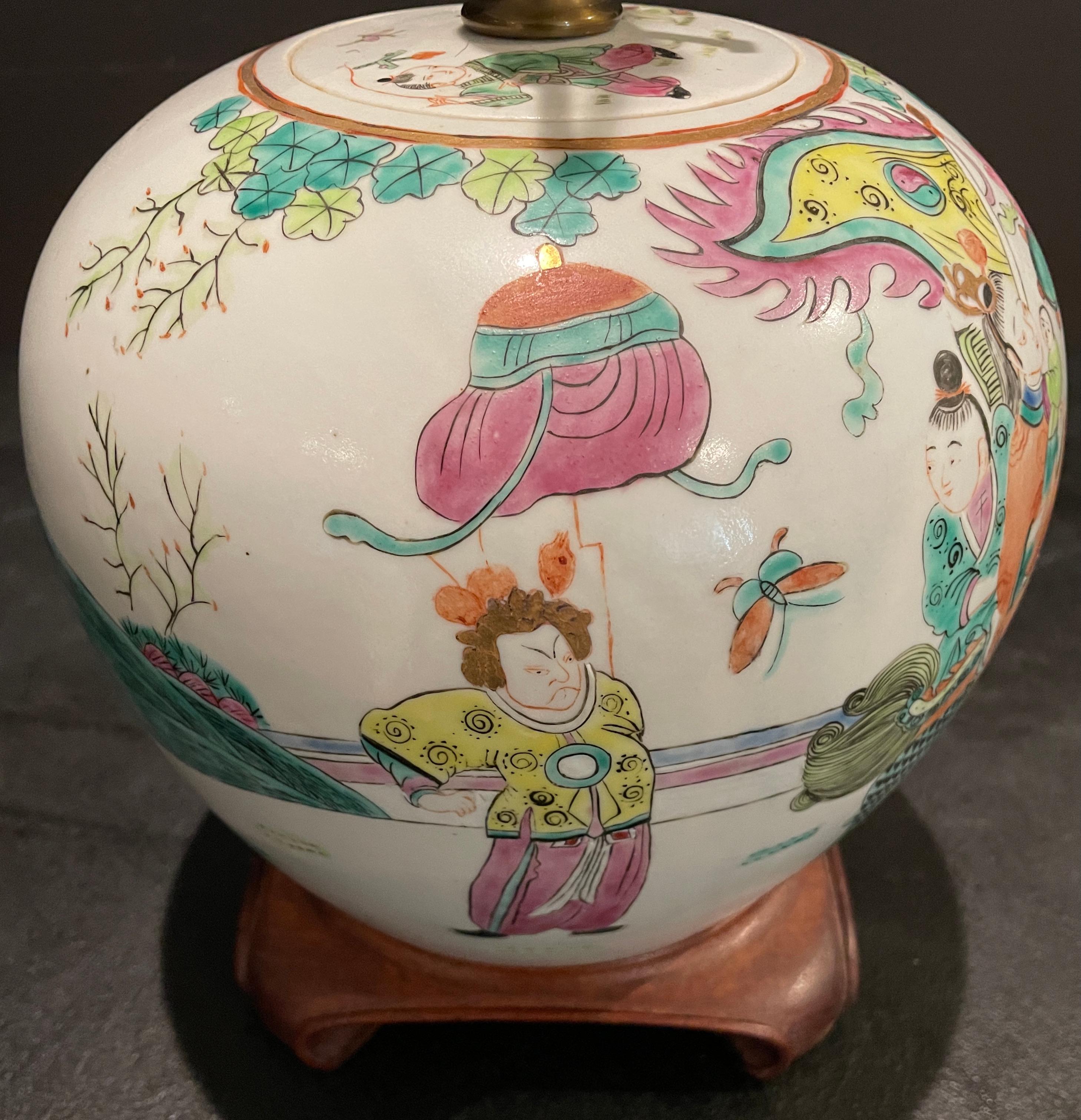 19th Century Famille Rose Ginger Jar Mounted as Lamp For Sale