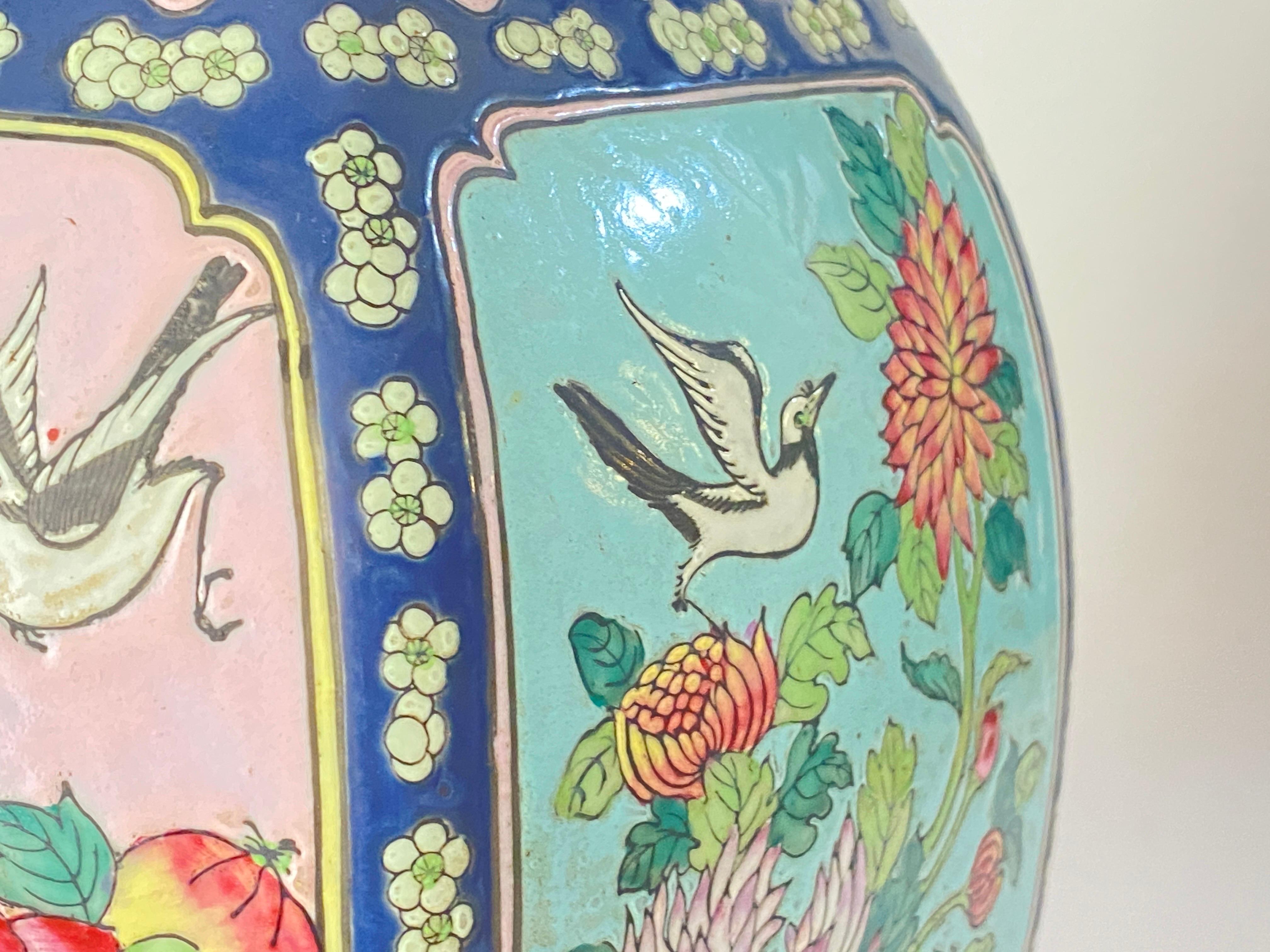 Famille Rose Jar with Lid from China Birds Flowers Pattern 20th Century For Sale 5