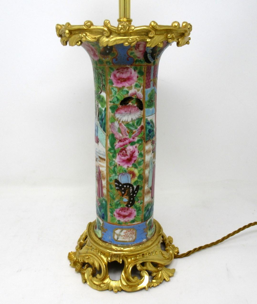 Early Victorian Famille Rose Medallion Canton Cantonese Ormolu Mounted Chinese Porcelain Lamp