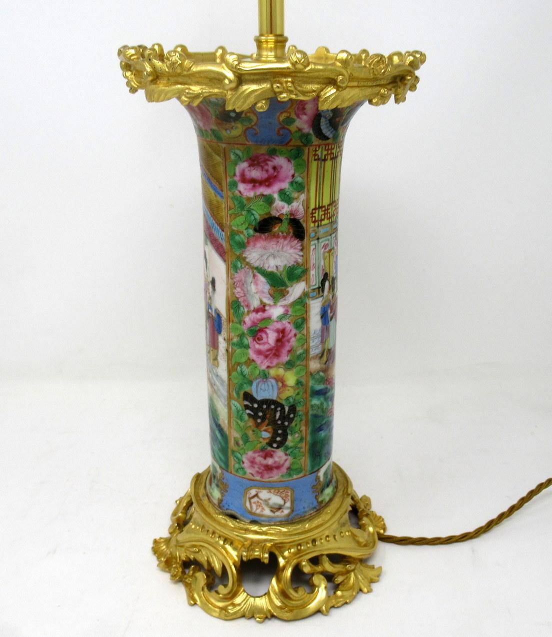 19th Century Famille Rose Medallion Canton Cantonese Ormolu Mounted Chinese Porcelain Lamp