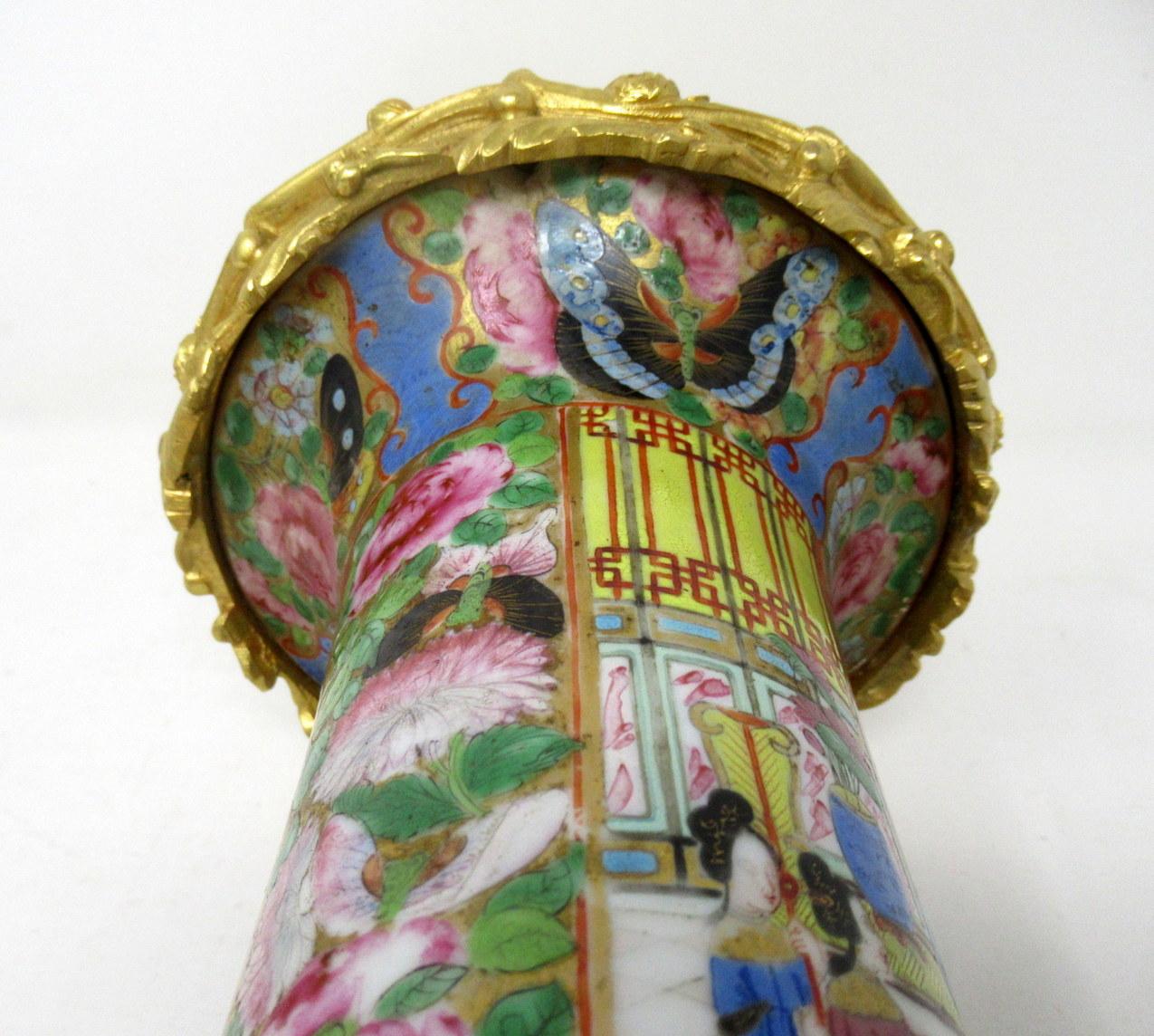 Bronze Famille Rose Medallion Canton Cantonese Ormolu Mounted Chinese Porcelain Lamp