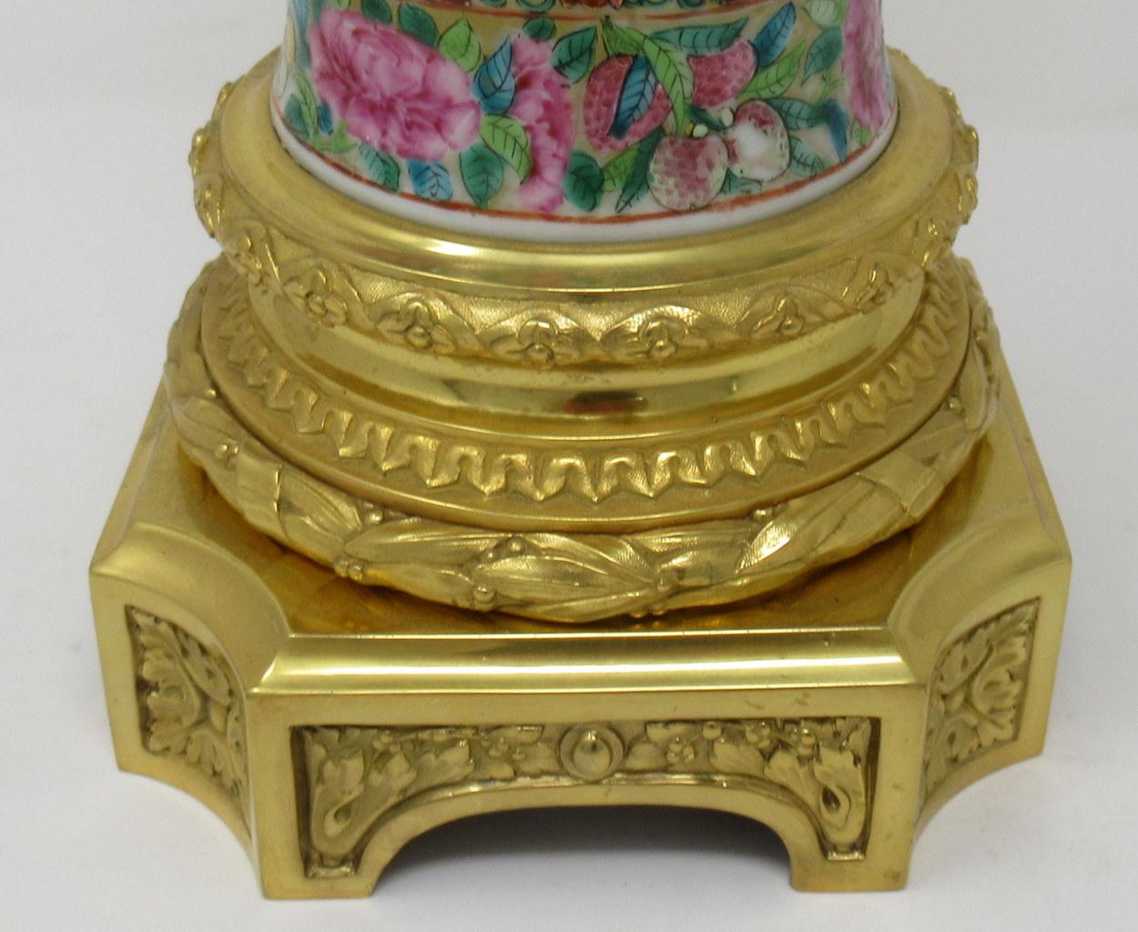 Famille Rose Medallion Canton Cantonese Ormolu Mounted Chinese Table Lamps Pair In Good Condition In Dublin, Ireland