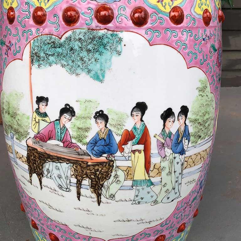 pink ceramic garden stool
