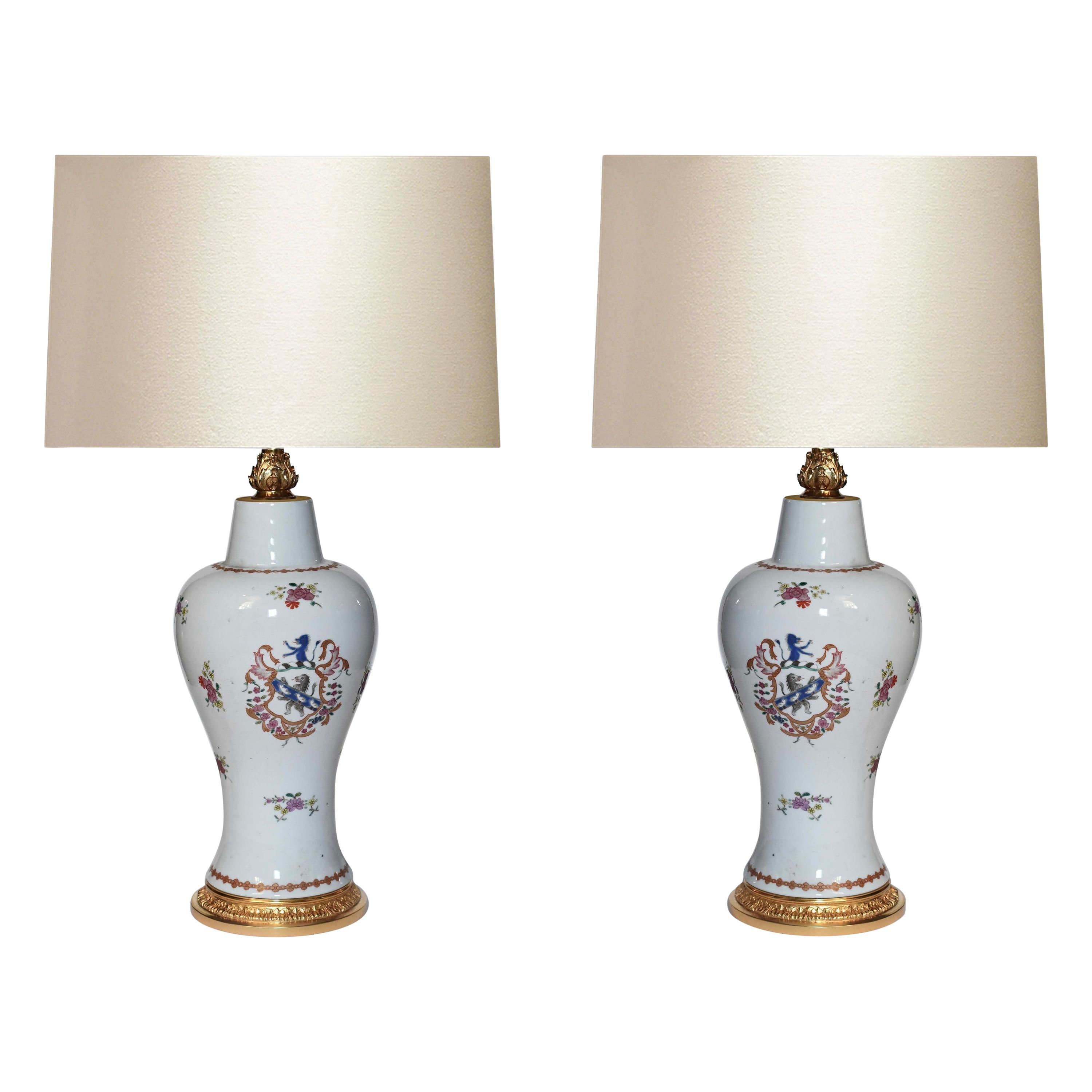 Famille Rose Porcelain Lamps For Sale