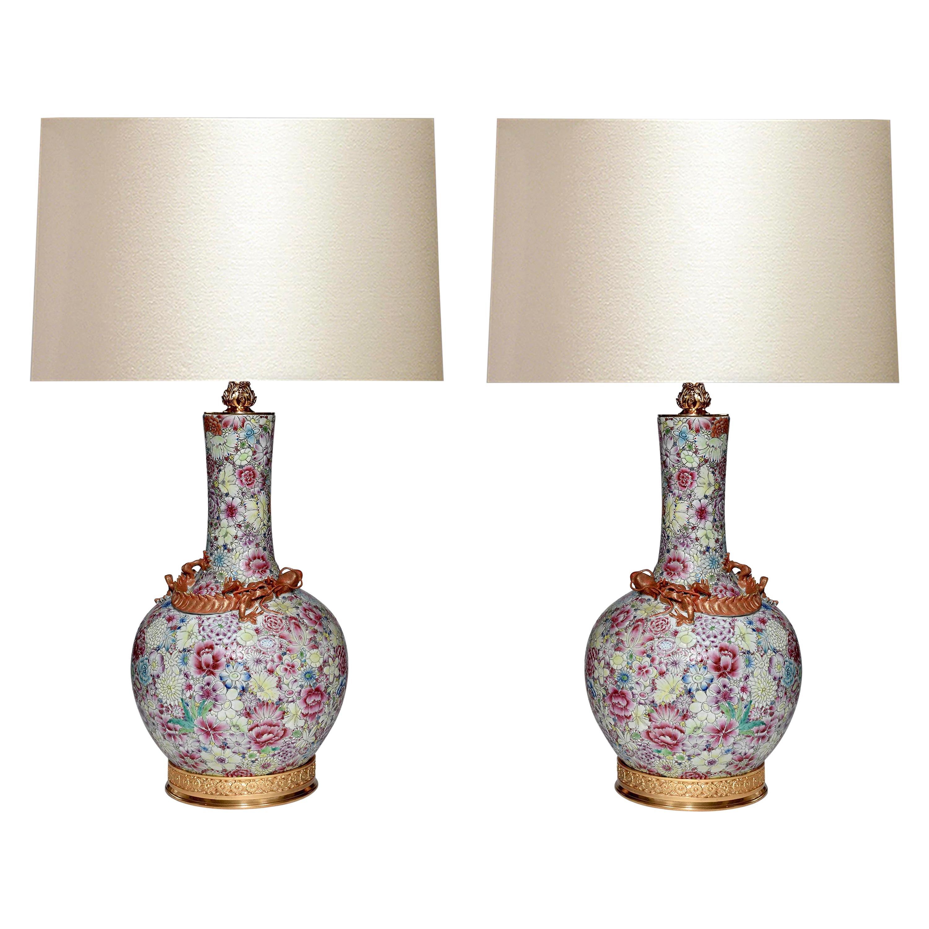 Famille Rose Porcelain Lamps For Sale
