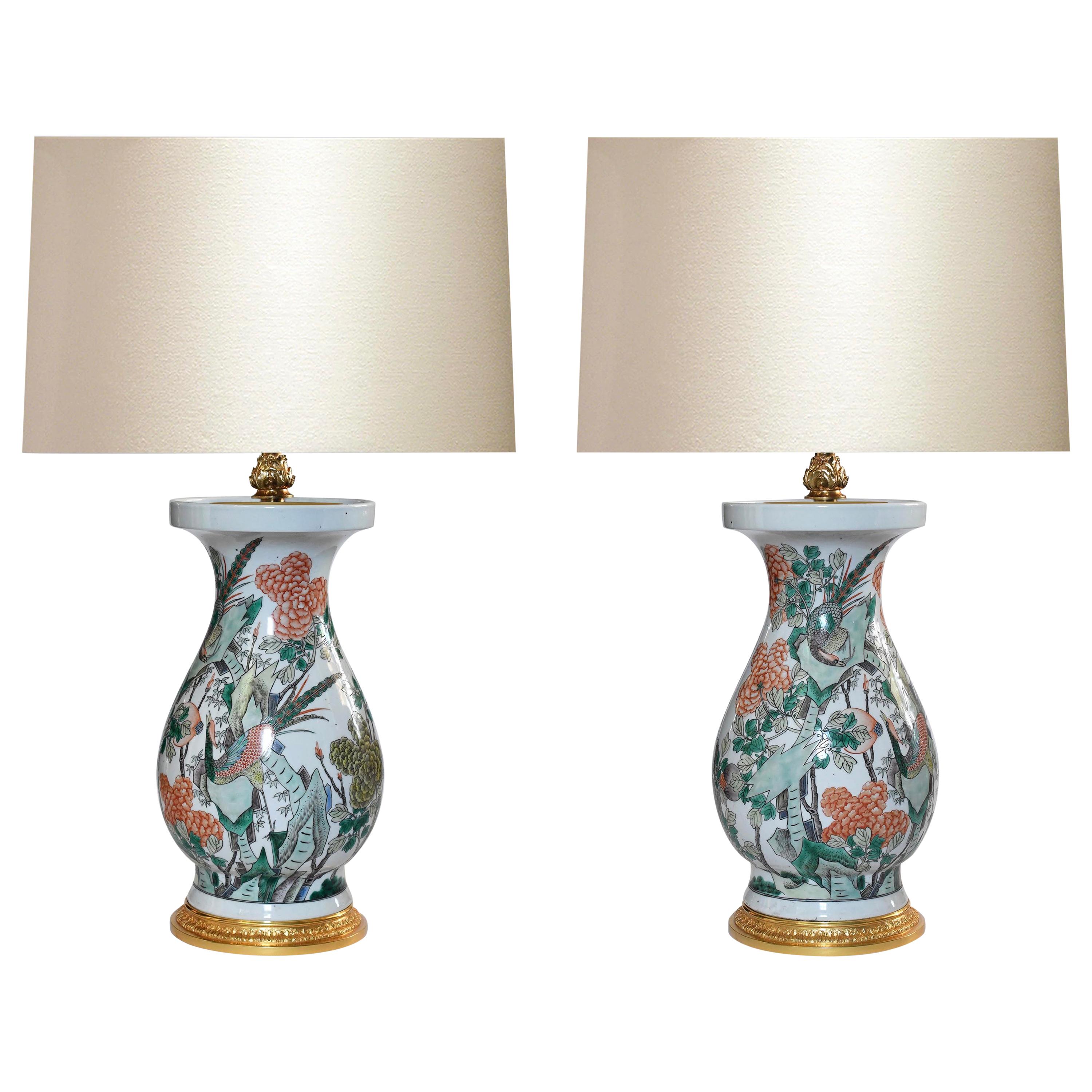 Famille Rose Porcelain Lamps For Sale