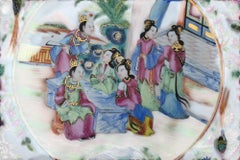 Famille Rose Porcelain Plate, Qing Dynasty – Court Scene, Canton Decor, 19th C.