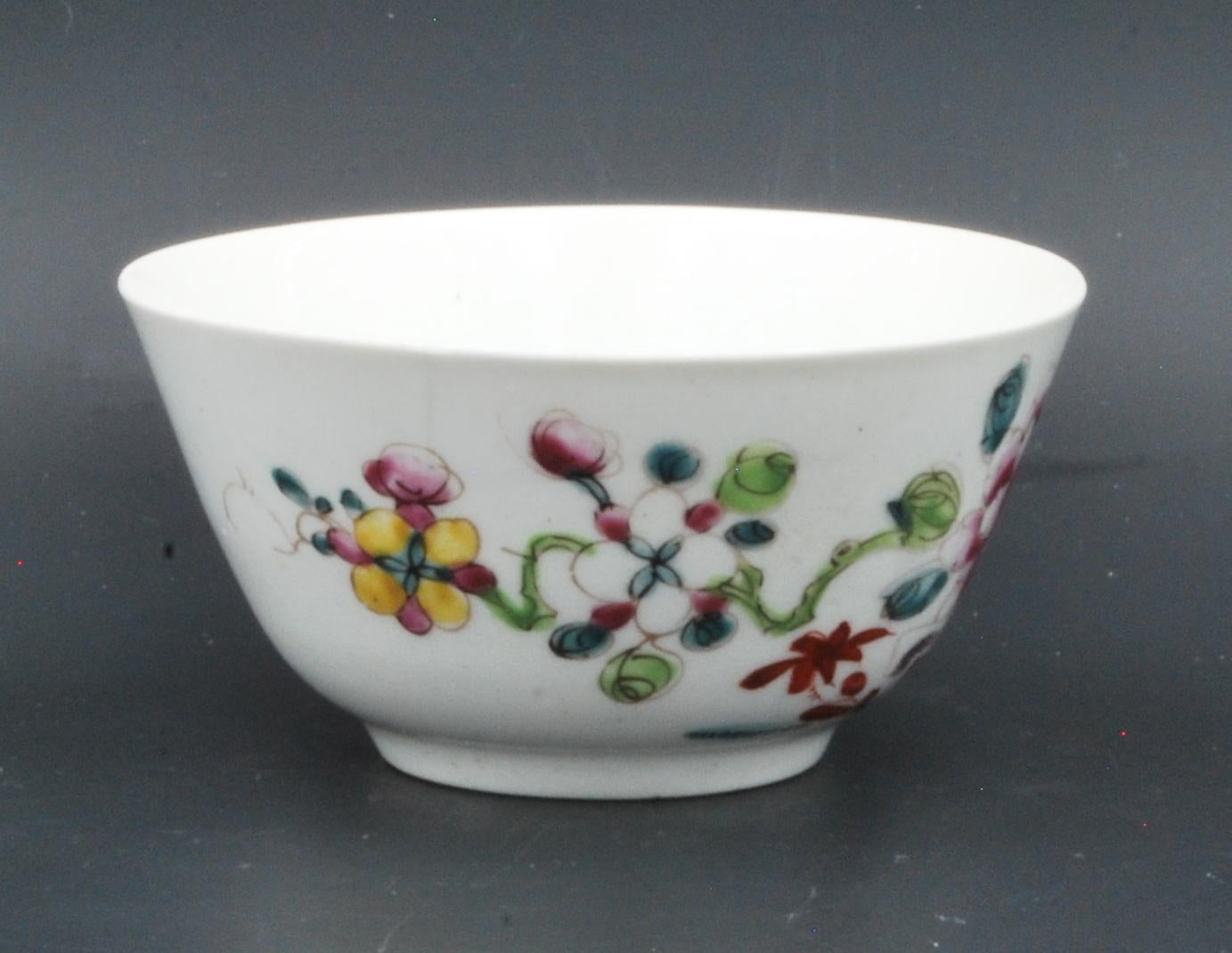 English Famille Rose Tea Bowl & Saucer, Bow Porcelain Factory, circa 1755 For Sale