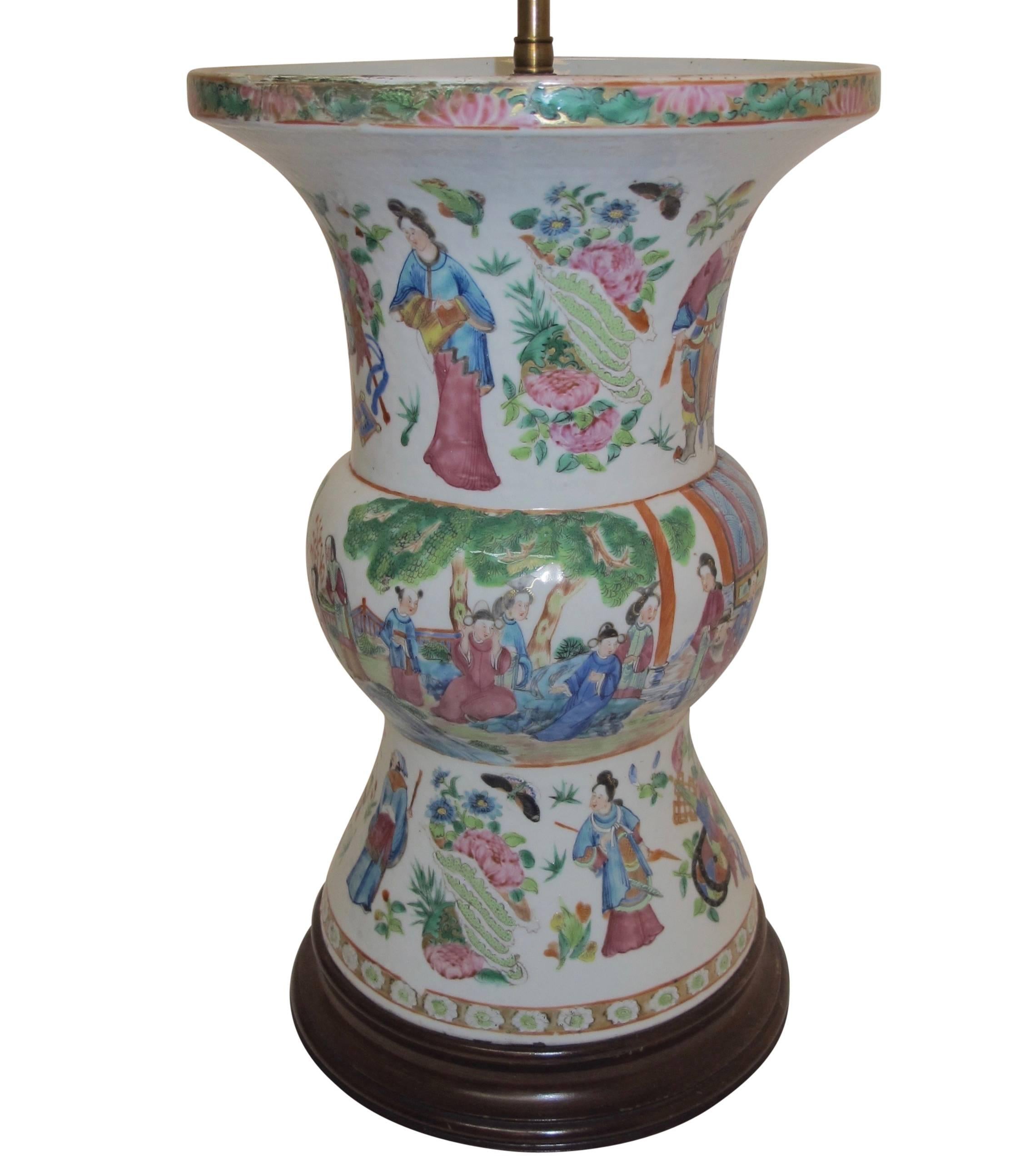 Hand-Painted Famille Rose Vase Lamp with Hand Painted Figures, Chinese 19th Century