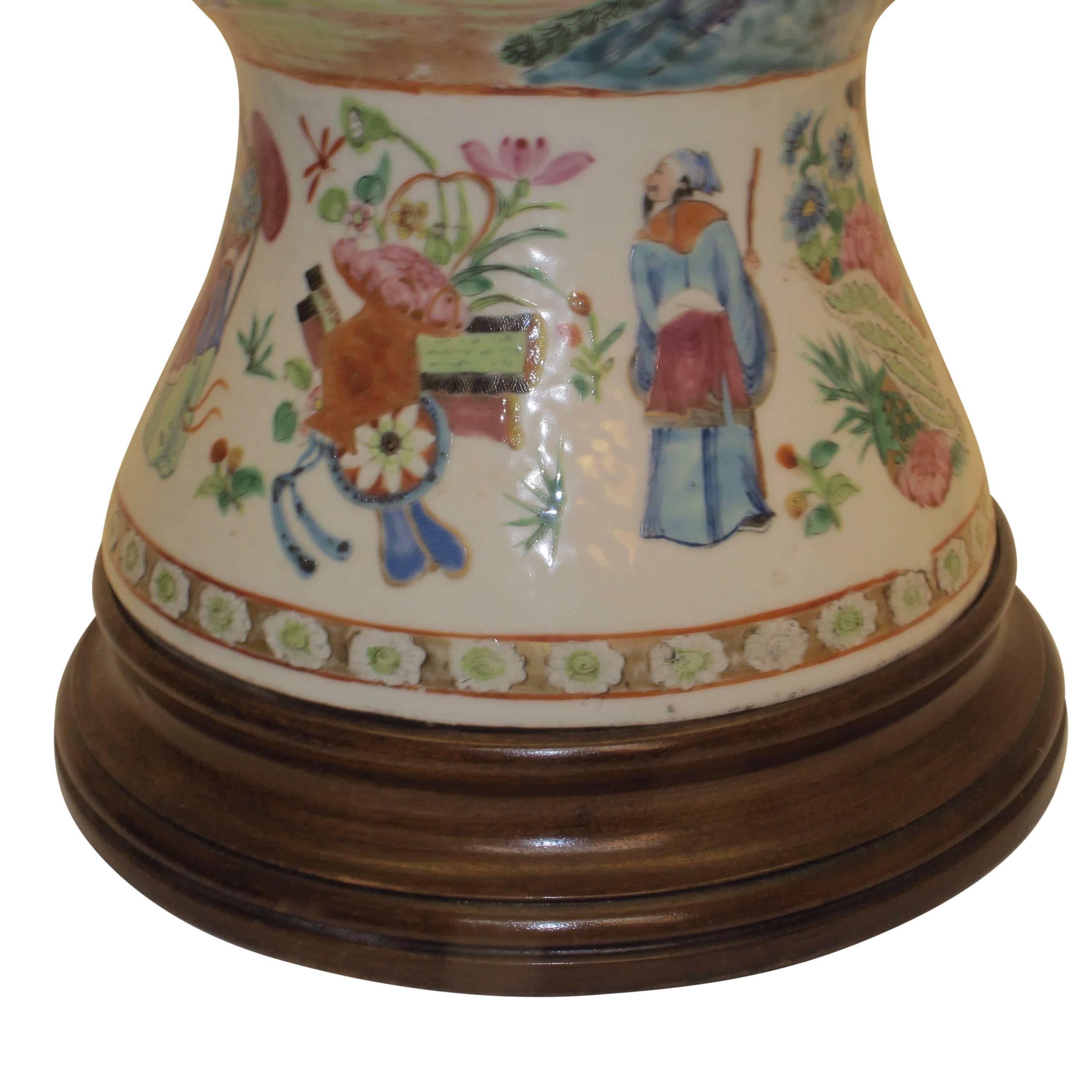 Porcelain Famille Rose Vase Lamp with Hand Painted Figures, Chinese 19th Century