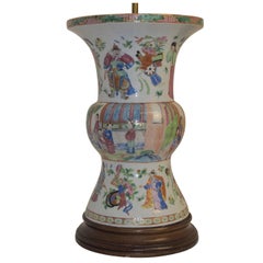 Famille Rose Vase Lamp with Hand Painted Figures, Chinese 19th Century