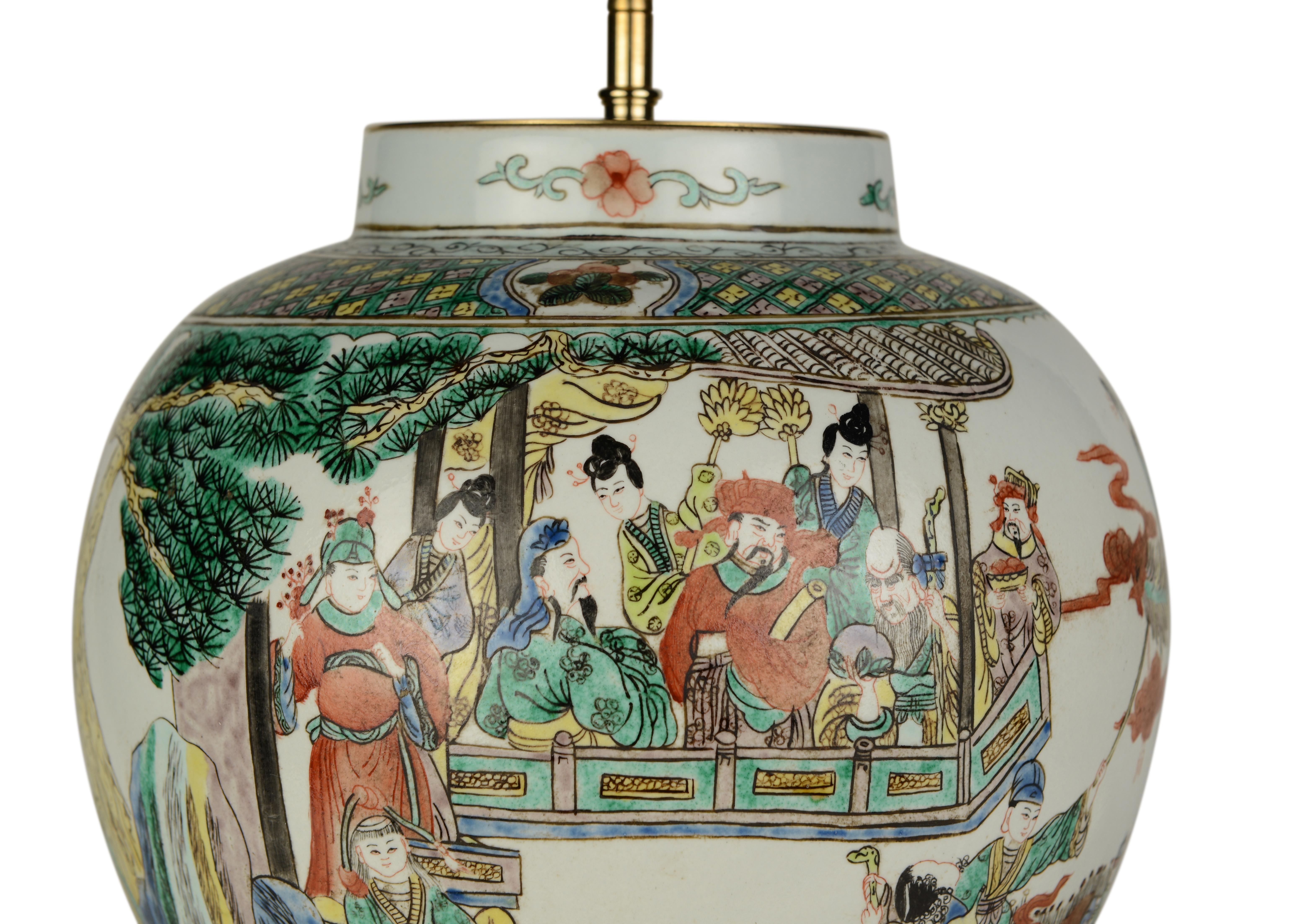 Famille Verte Chinese Pair of 20th Century Antique Table Lamps For Sale 1