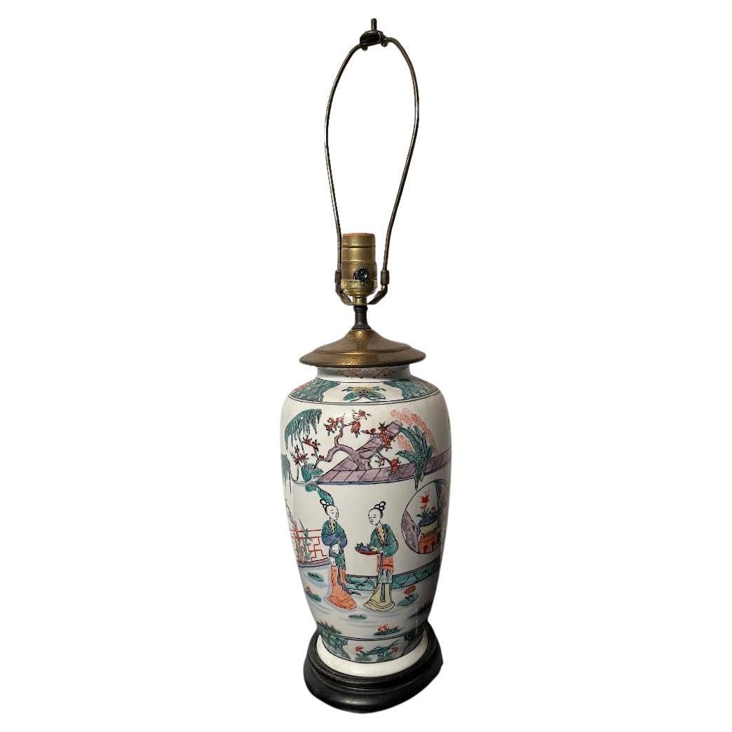 Famille Verte Chinese Vase Lamp, Late Qing or Early Republic