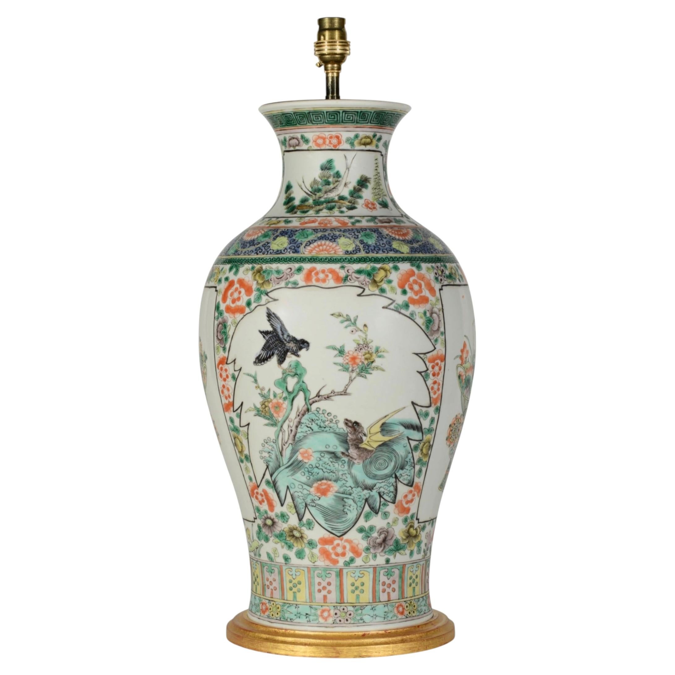 Famille Verte late 19th Century Chinese Baluster Table Lamp