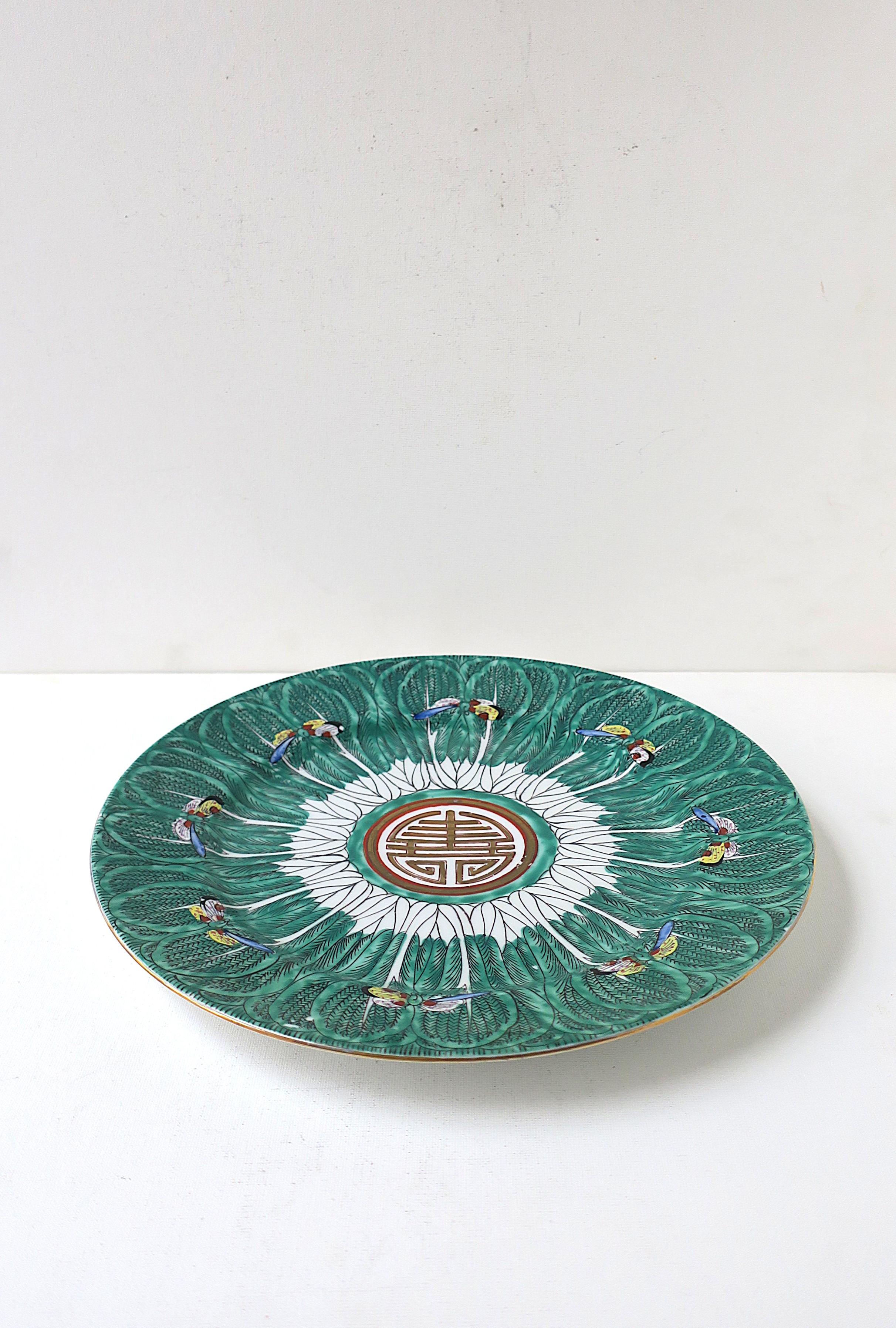 Famille Verte Porcelain Cabbage Leaf & Butterfly Dinner Plate For Sale 1