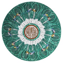 Plato llano de porcelana Famille Verte Hoja de col y mariposa