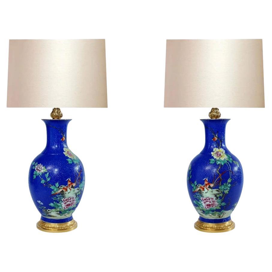 Famille Verte Porcelain Lamps  For Sale