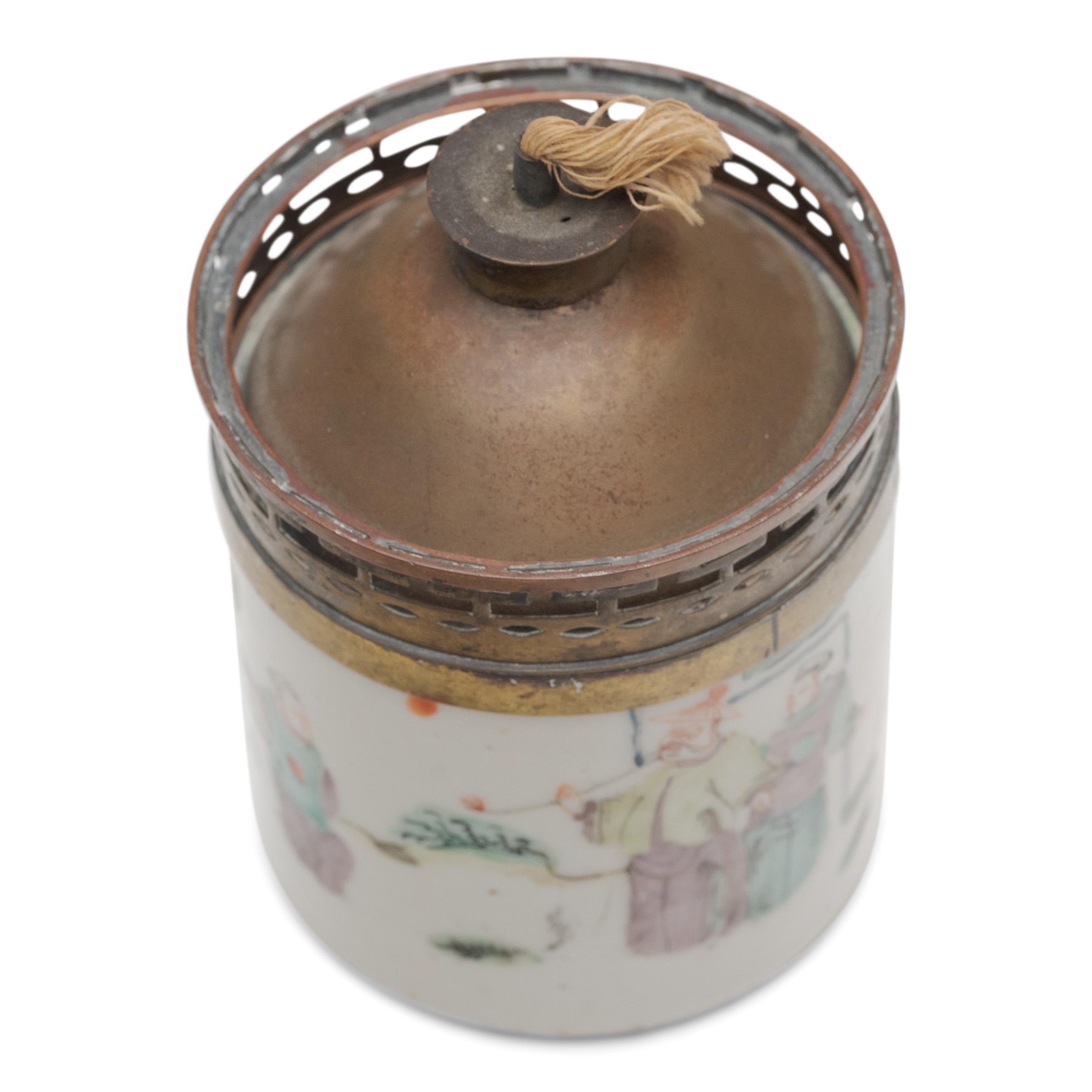 Qing Famille Verte Porcelain Opium Lamp, c. 1850 For Sale