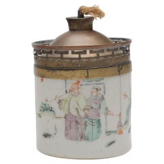 Lampada da oppio in porcellana Famille Verte, 1850 ca.