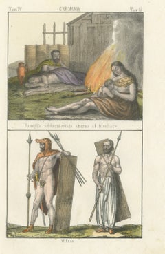 Family Asleep by the Hearth and Two Armed Warriors, Germania, 1842