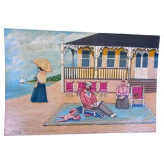 Family Beach Holiday Painting Self Taught Outsider Folk Artist Gloria Laposka
