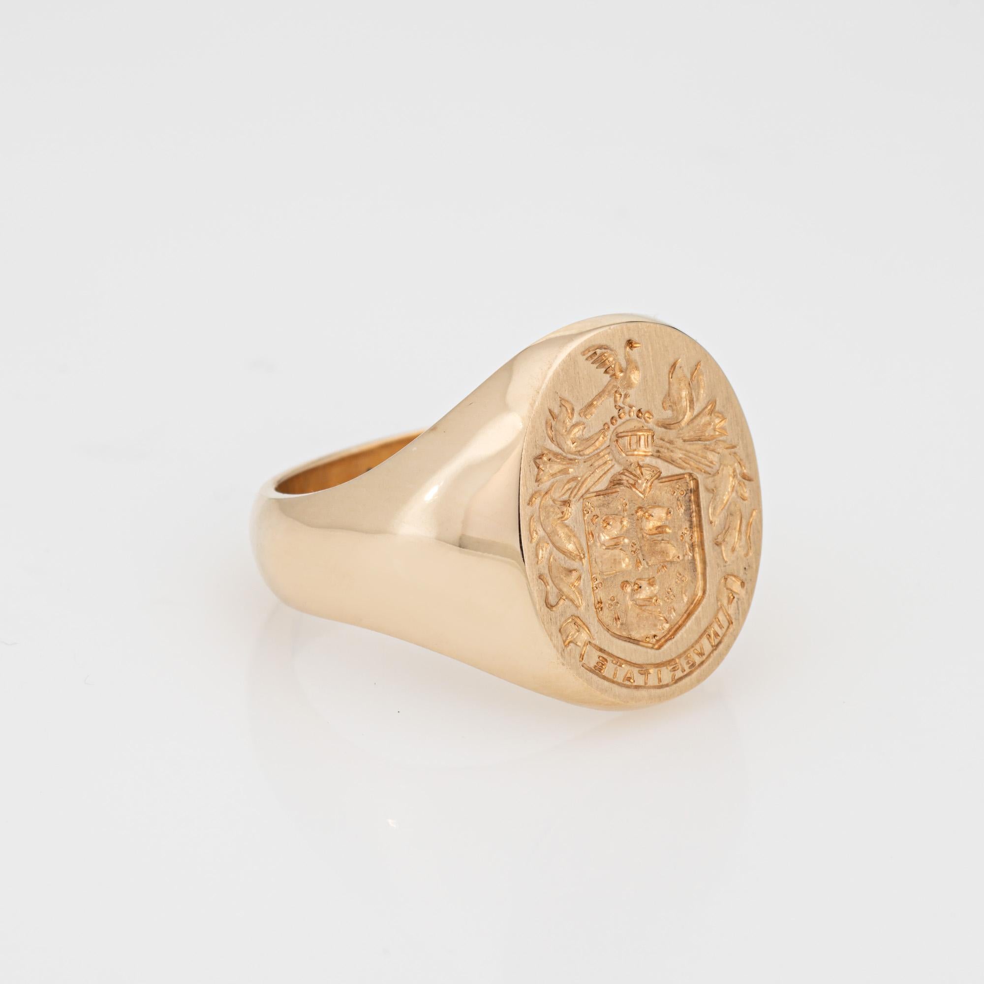 Modern Family Crest Signet Ring Vintage Mid Century Heavy 14k Yellow Gold Sz 10