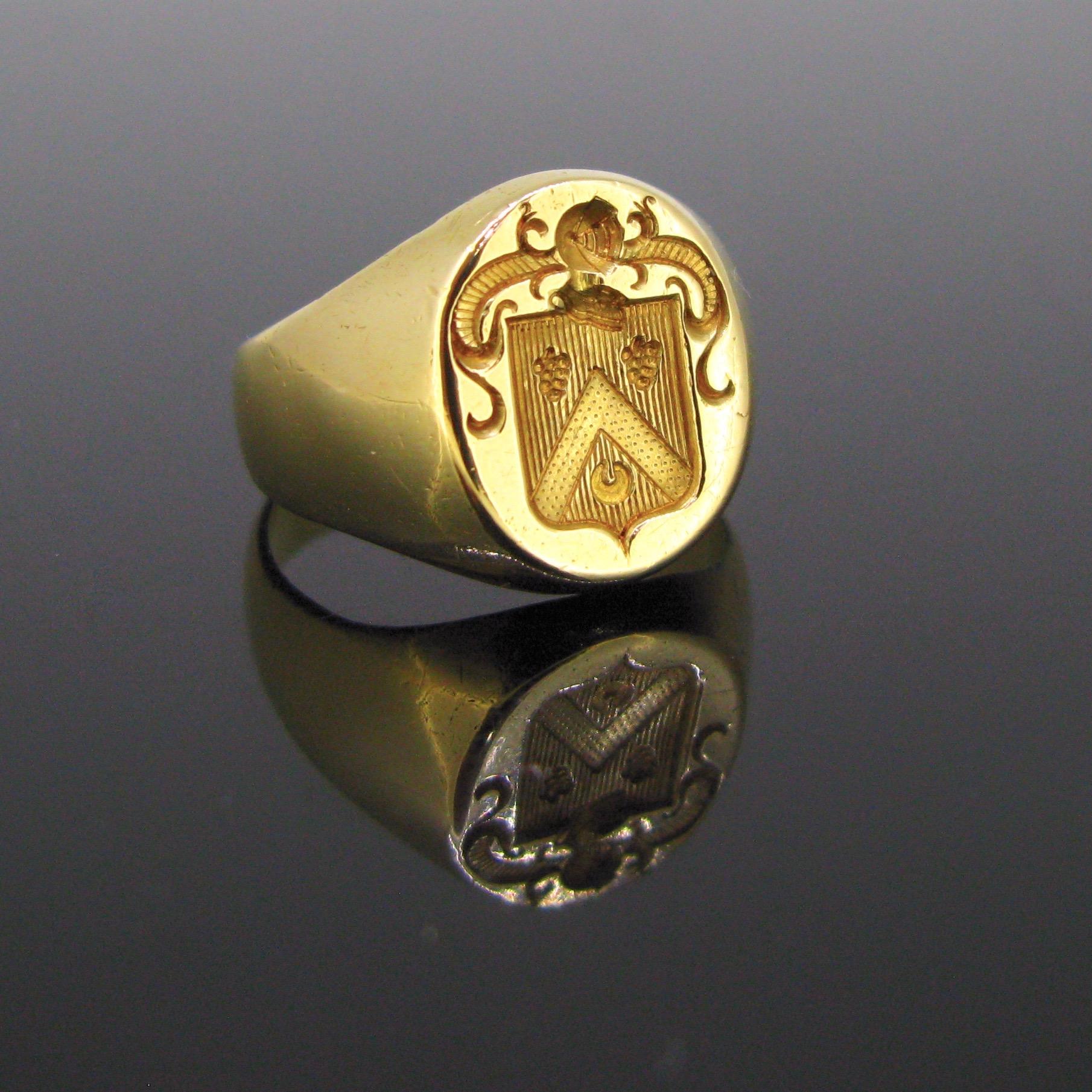 Women's or Men's Family Crest Signet Yellow Gold Ring