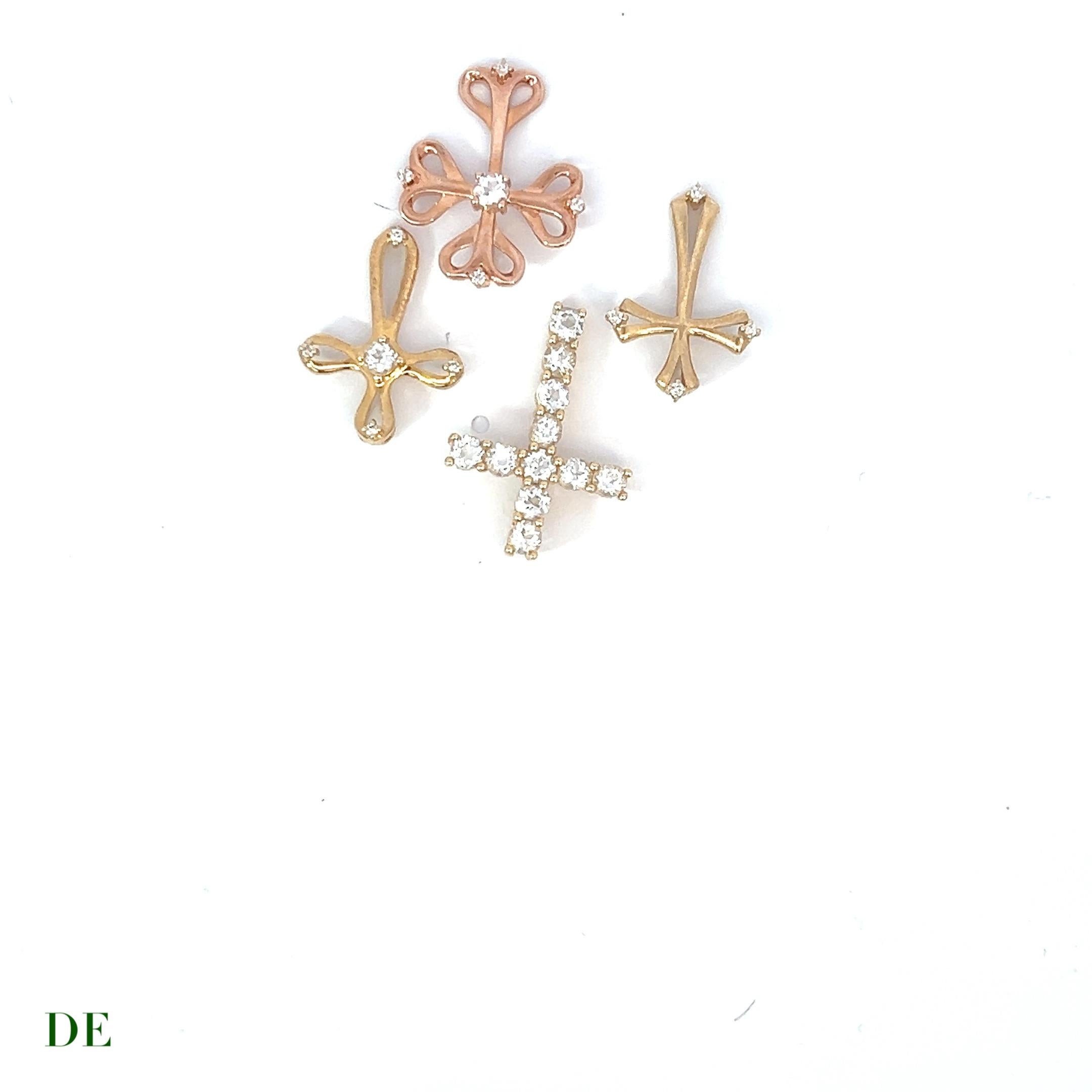 Brilliant Cut Family Cross Collection - 4 pcs of 14k Gold Cross with Diamonds and White Topaz