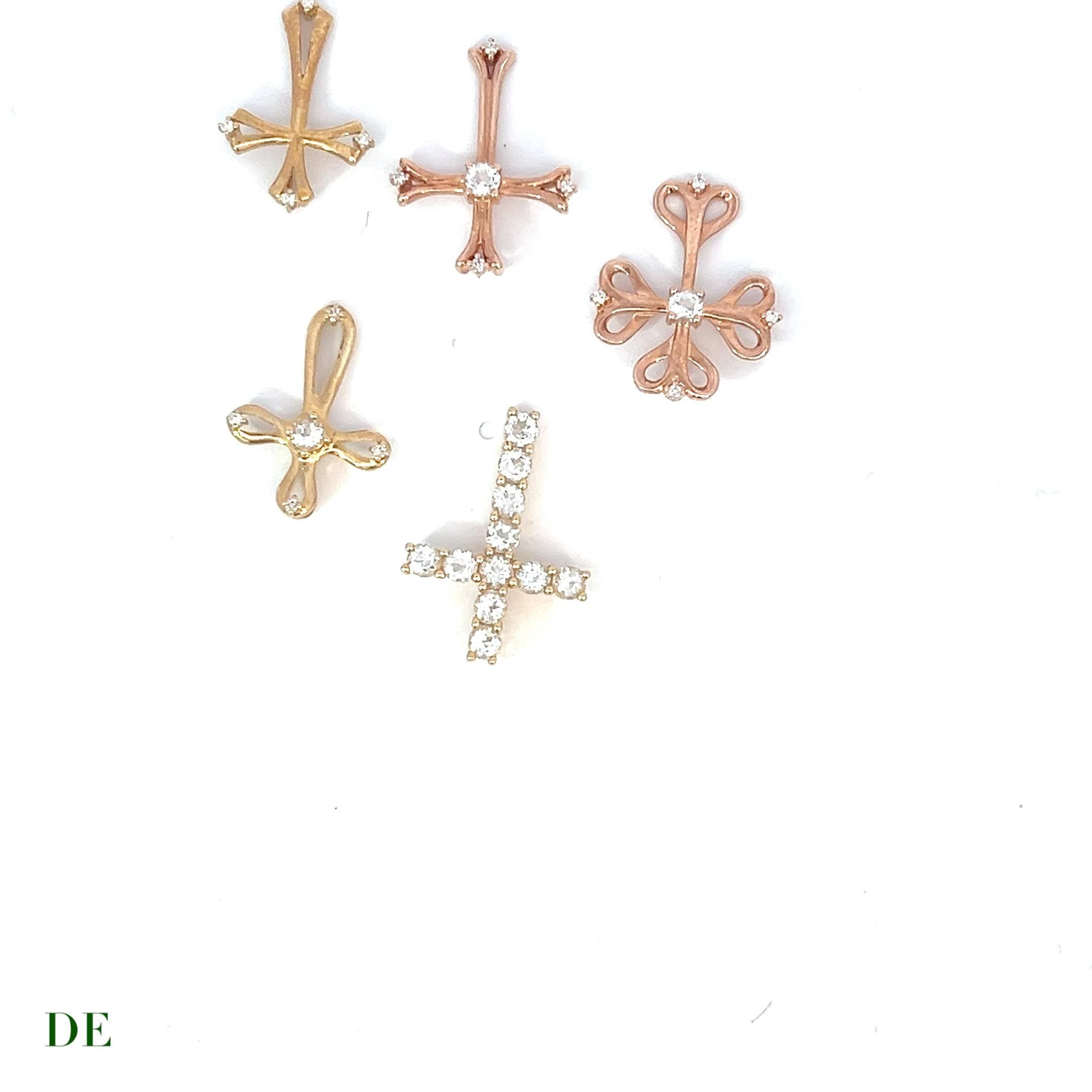 Brilliant Cut Family Cross Collection - 5 pcs of 14k Gold Cross with Diamonds and White Topaz