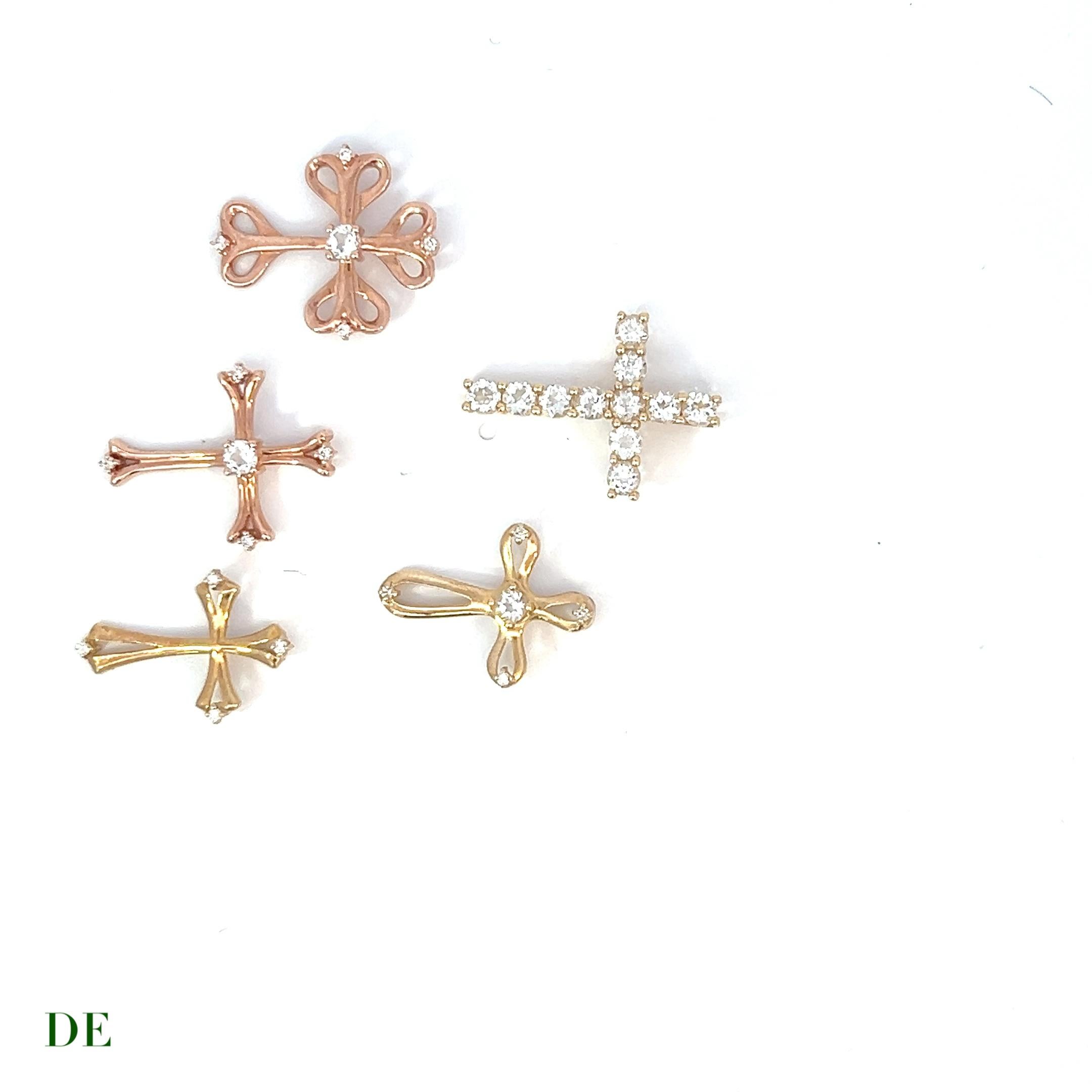 Family Cross Collection - 5 pcs of 14k Gold Cross with Diamonds and White Topaz In New Condition In kowloon, Kowloon