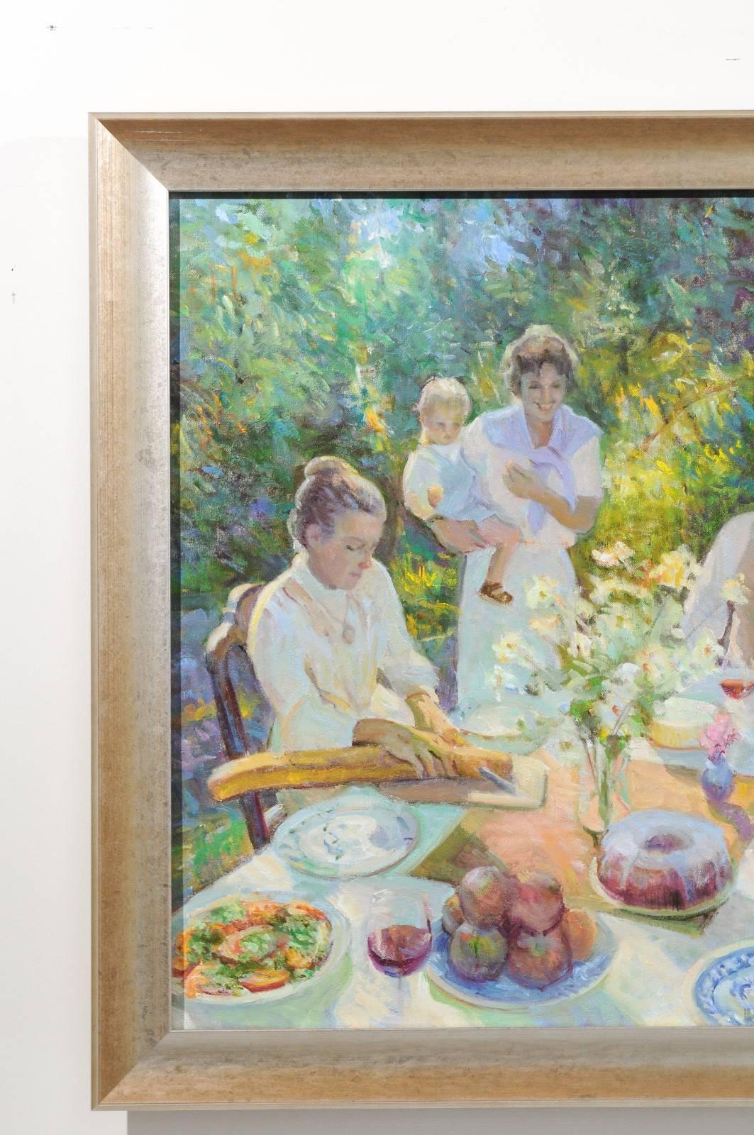 Family Joy, Don Hatfield Contemporary Framed Garden Oil on Linen Painting LiL 3