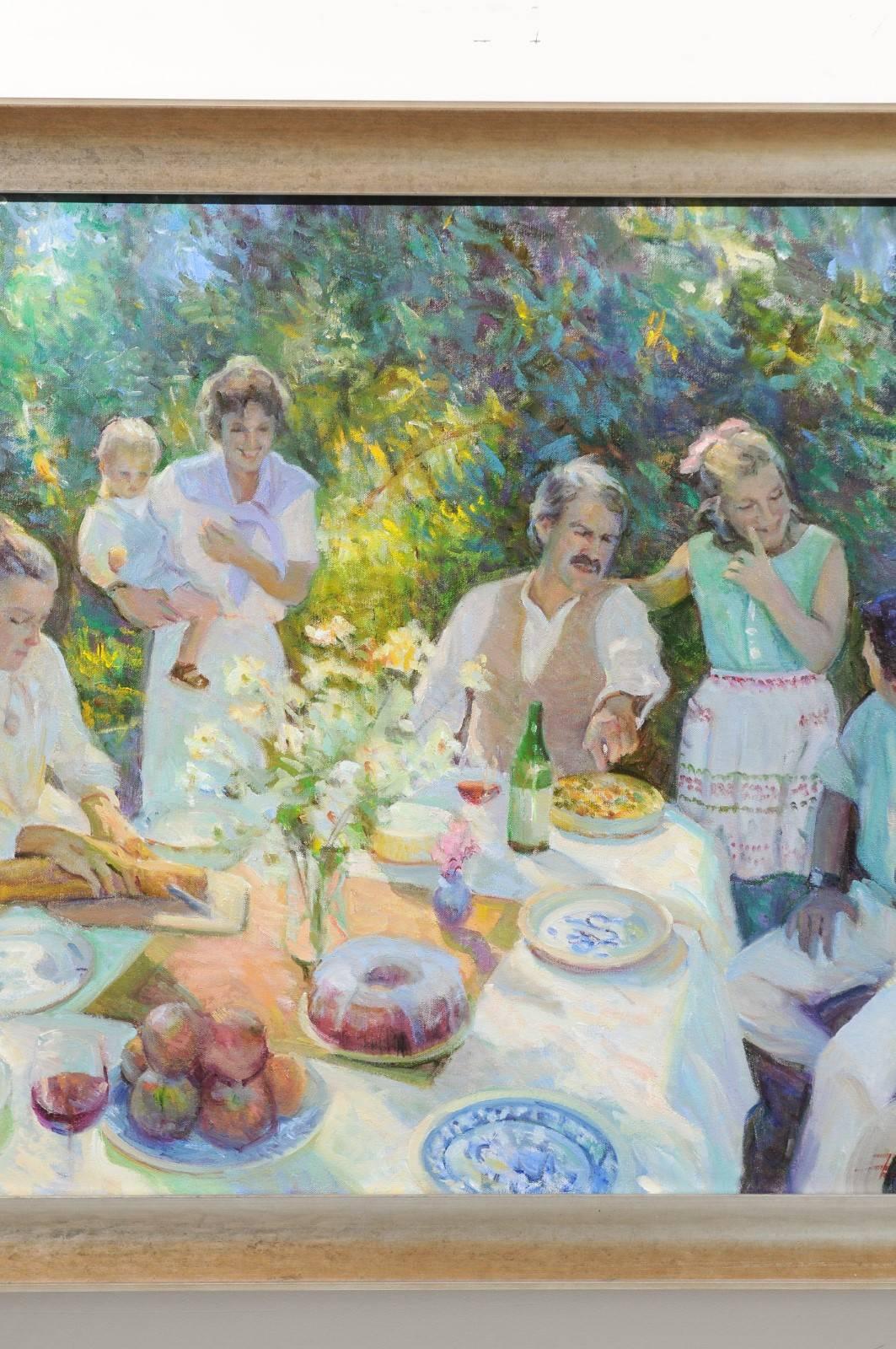 Family Joy, Don Hatfield Contemporary Framed Garden Oil on Linen Painting LiL 4