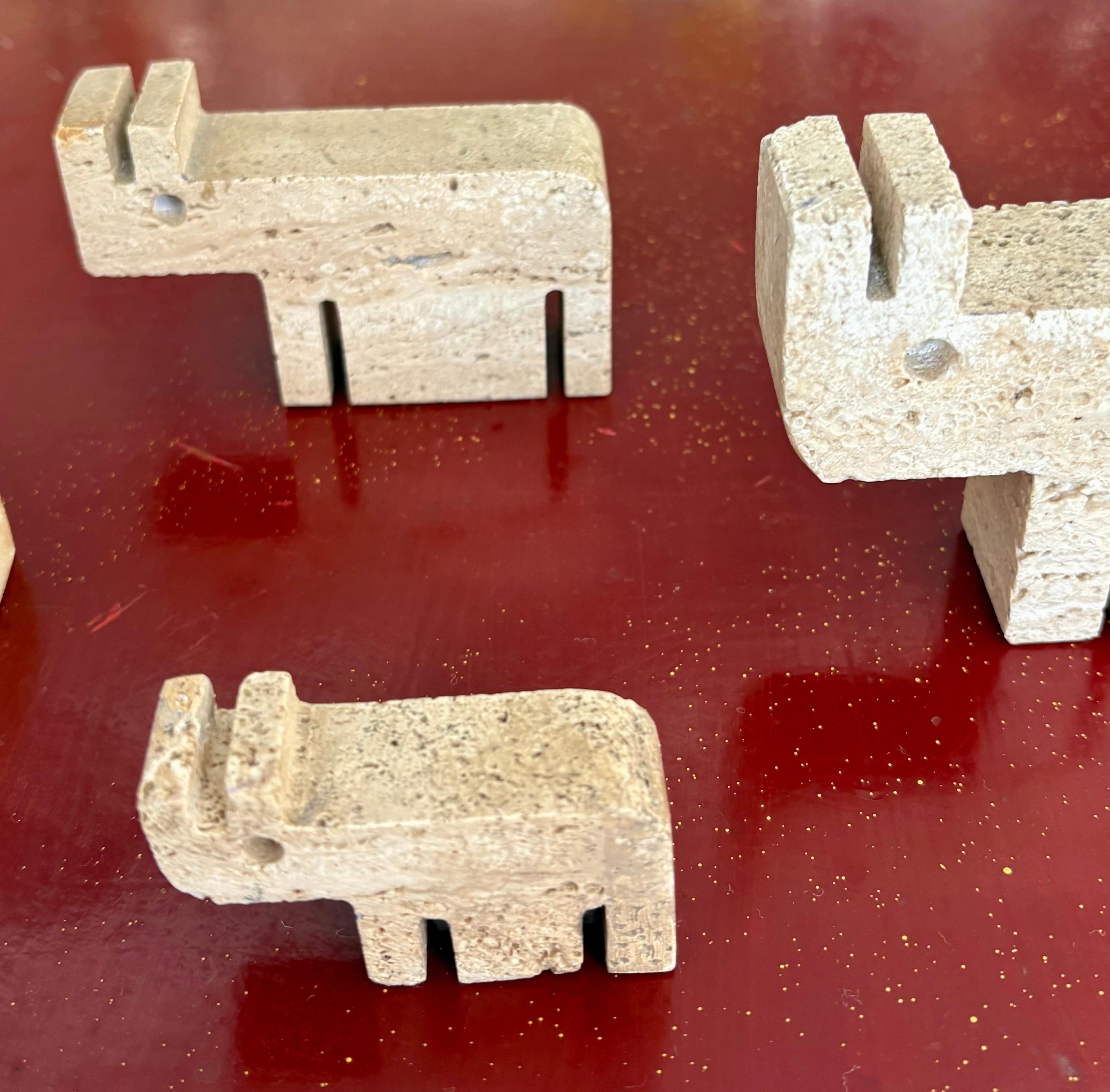 Travertine Family of four rhino by Fratelli Mannelli 1970s Italian For Sale