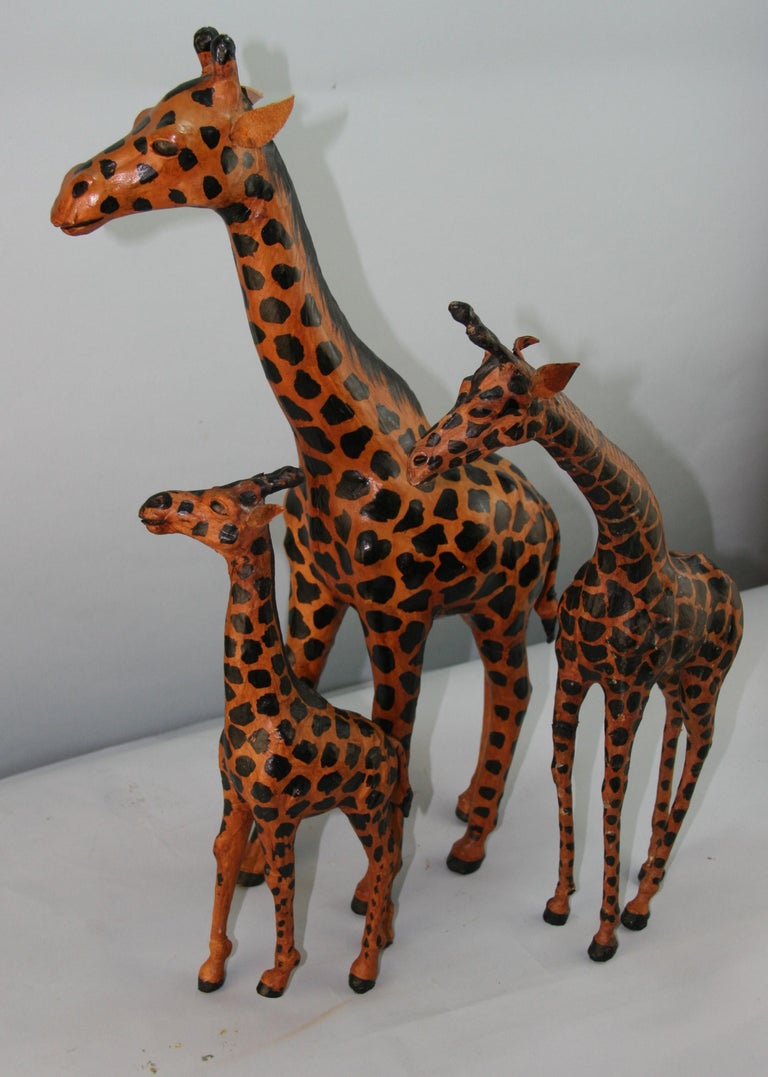 Family of Three Hand Made Leather Giraffes For Sale 8