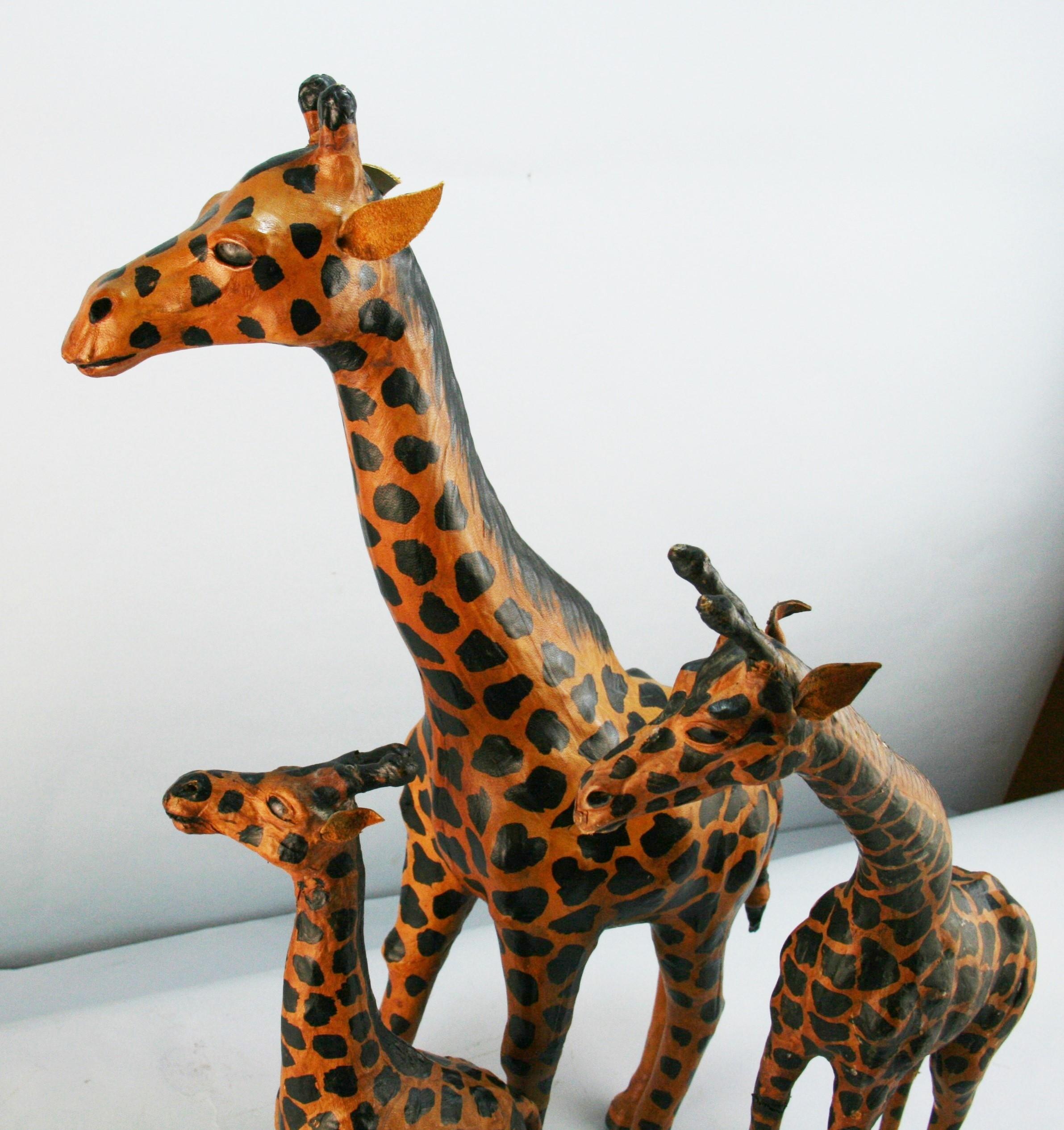 Family of Three Hand Made Leather Giraffes For Sale 6