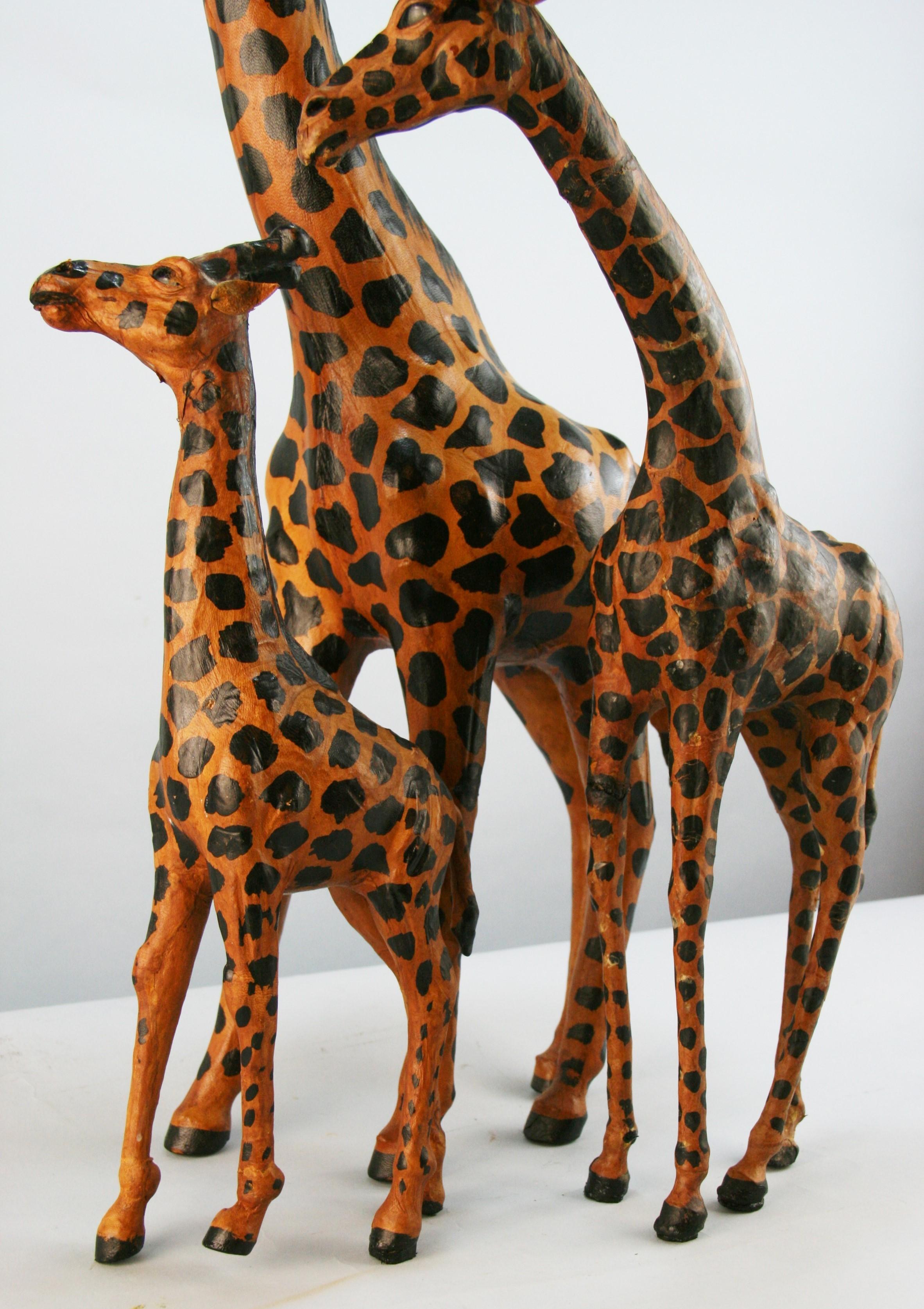 Family of Three Hand Made Leather Giraffes For Sale 1