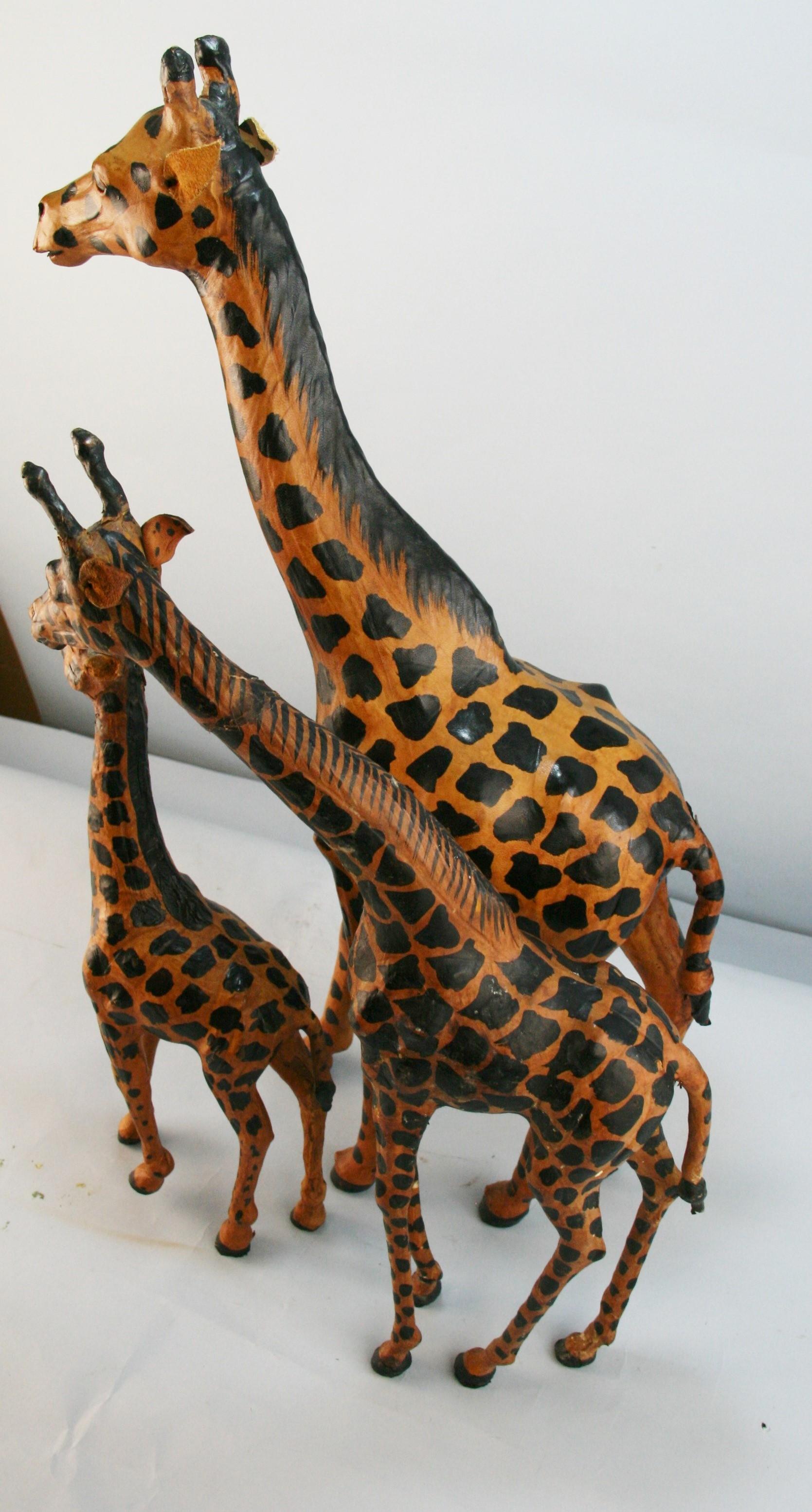 Family of Three Hand Made Leather Giraffes For Sale 2