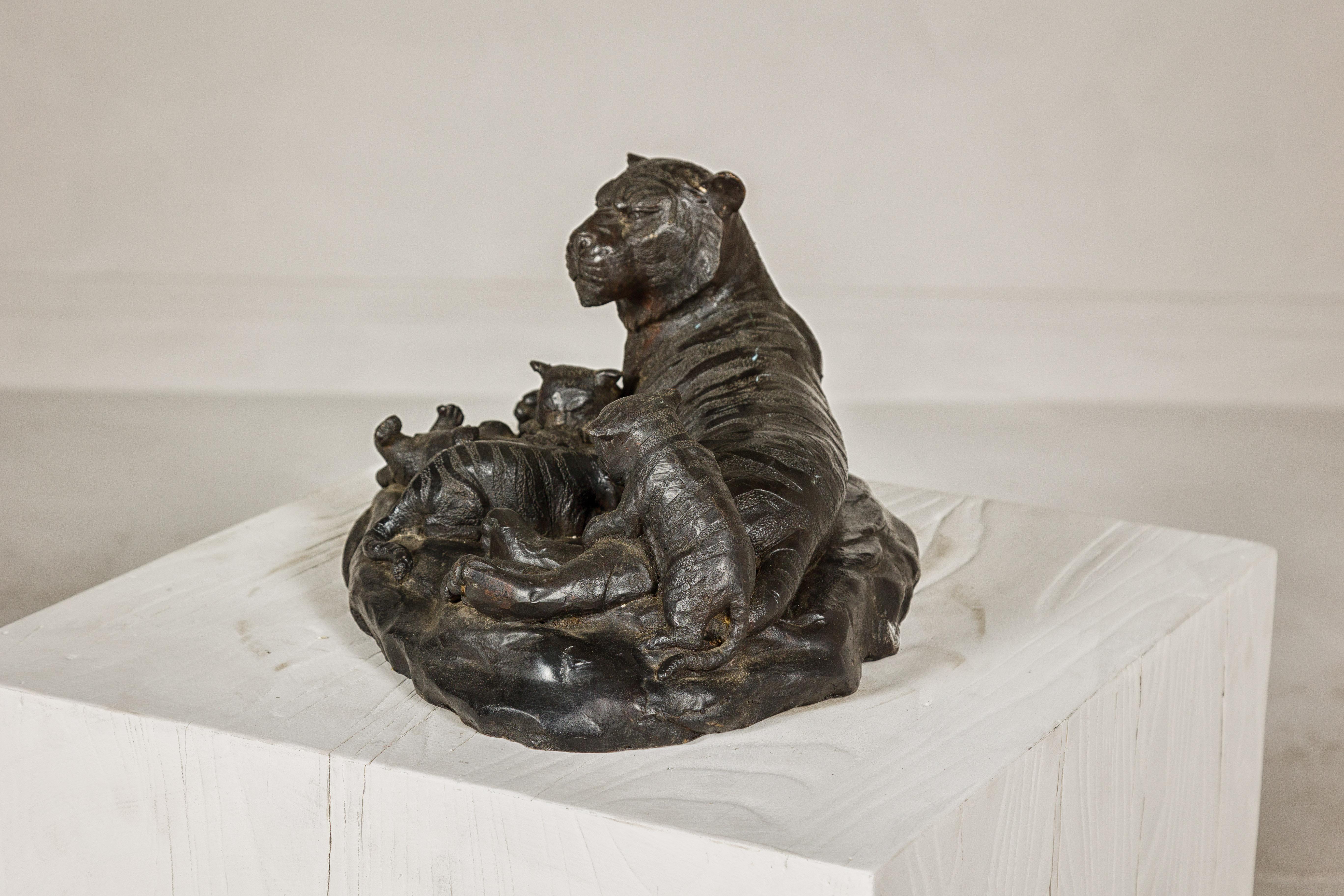 Bronze Tabletop Statue of a Family of Tigers For Sale 6