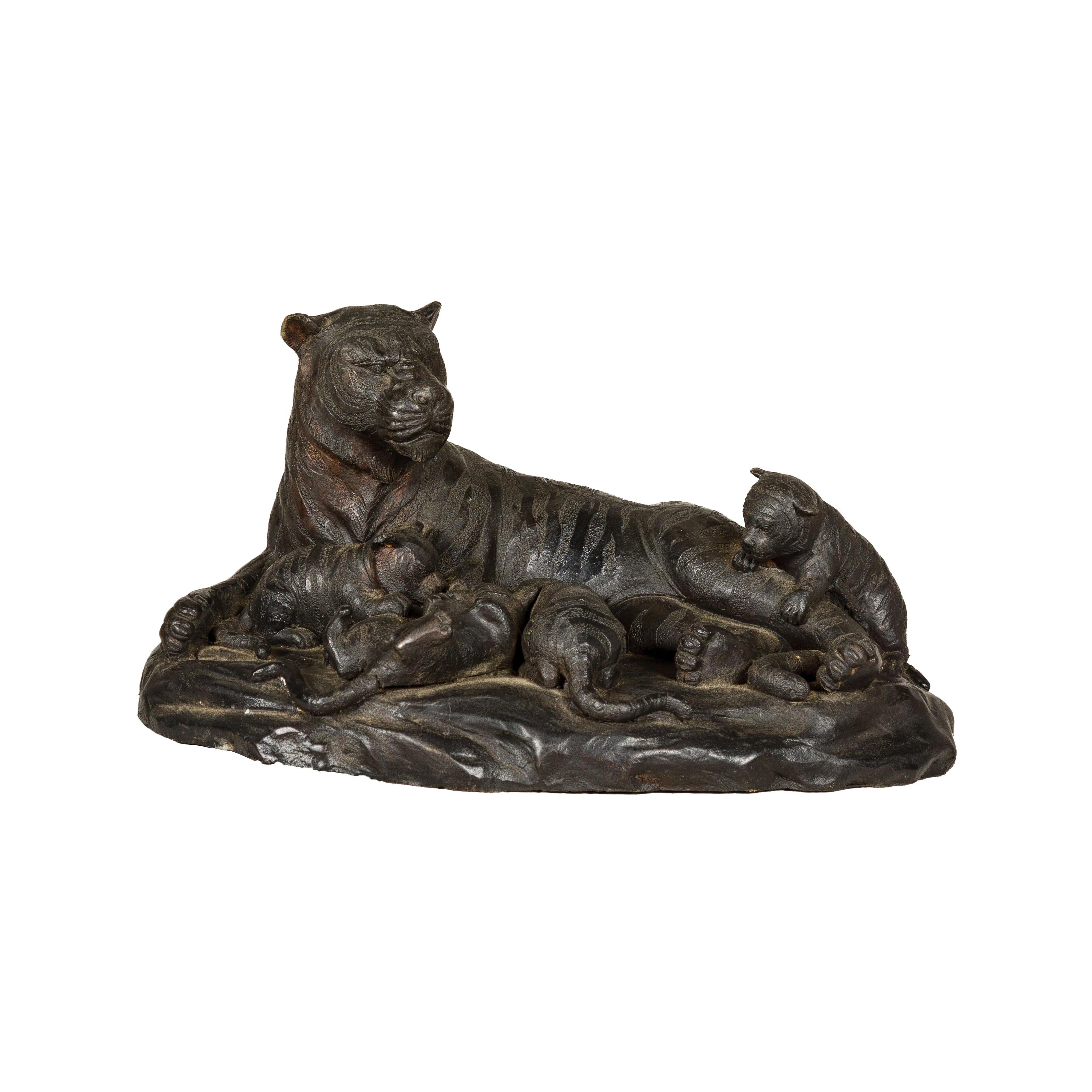 Bronze Tabletop Statue of a Family of Tigers For Sale 7