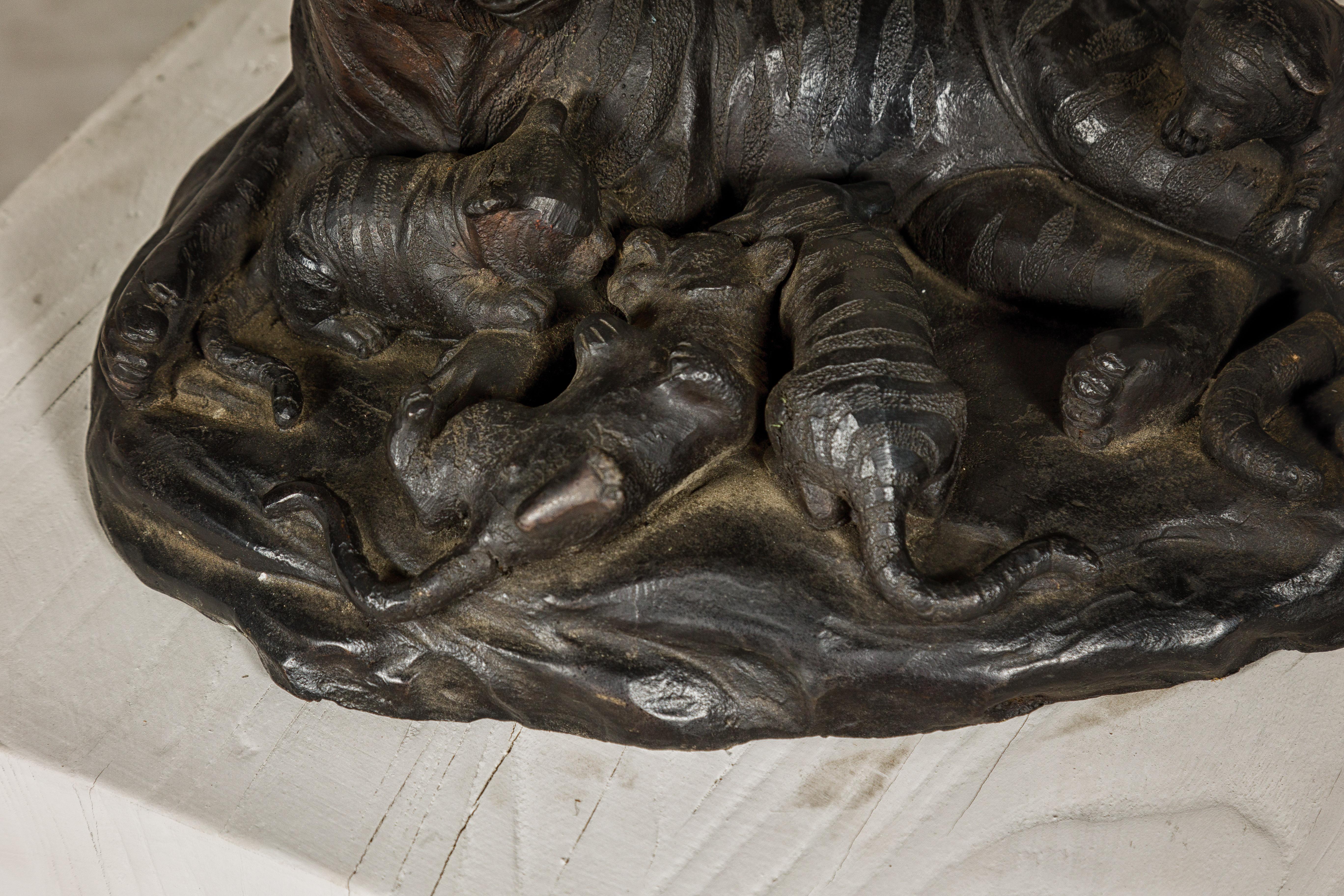Bronze Tabletop Statue of a Family of Tigers For Sale 1