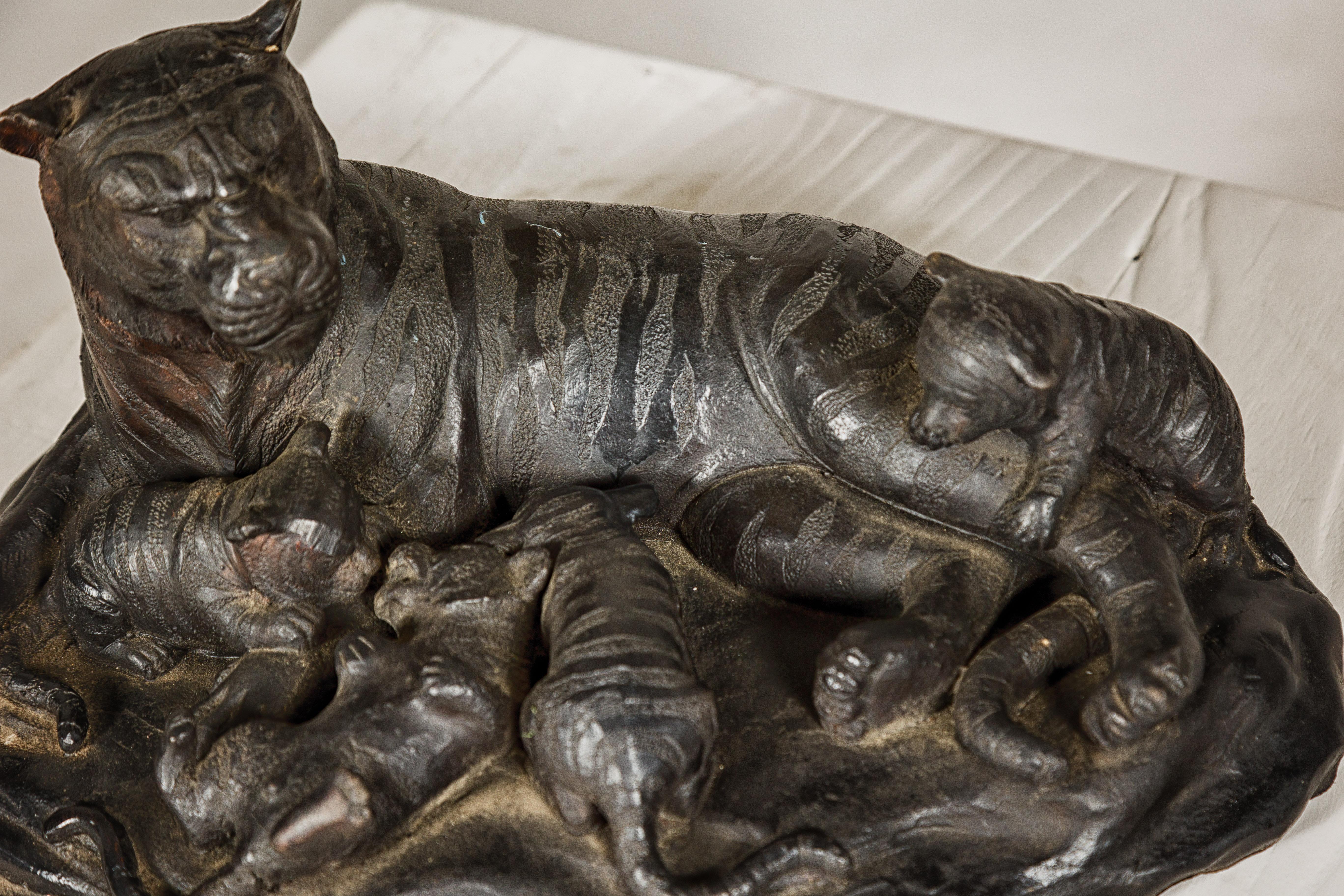 Bronze Tabletop Statue of a Family of Tigers For Sale 2