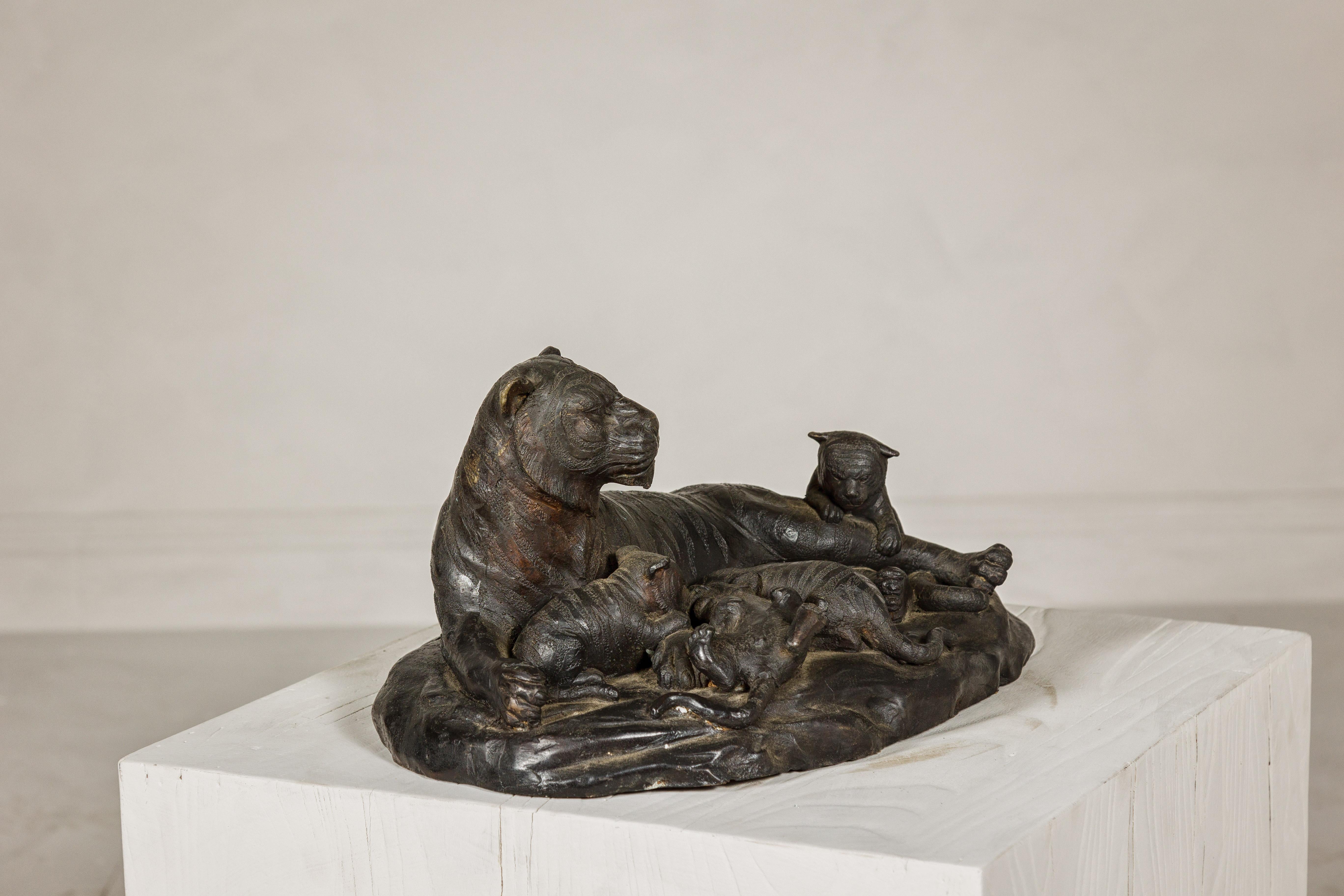Bronze Tabletop Statue of a Family of Tigers For Sale 3