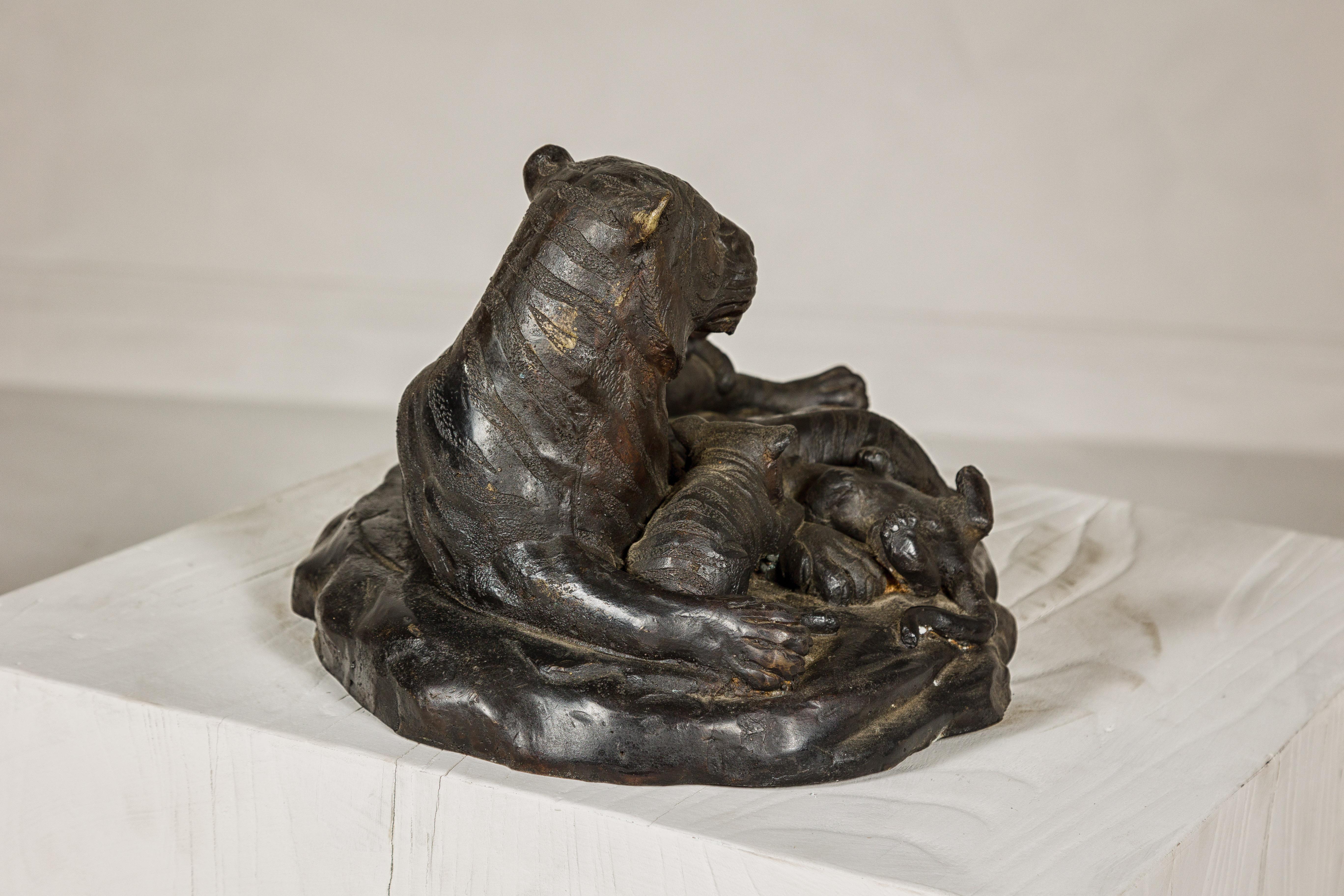 Bronze Tabletop Statue of a Family of Tigers For Sale 4