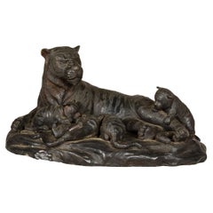 Bronze Tabletop Statue of a Family of Tigers