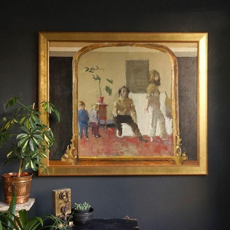 British ‘Wife and Family’ by John G. Boyd, Large 1970s Original Oil on Canvas Painting For Sale